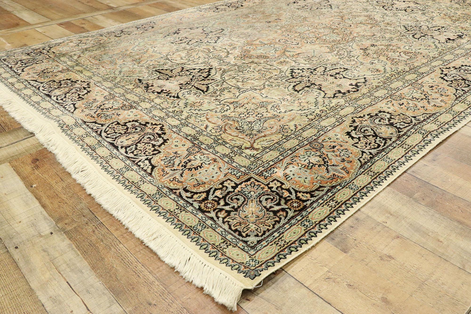 Hand-Knotted Vintage Indian Kashmir Rug with Art Nouveau Rococo Style For Sale