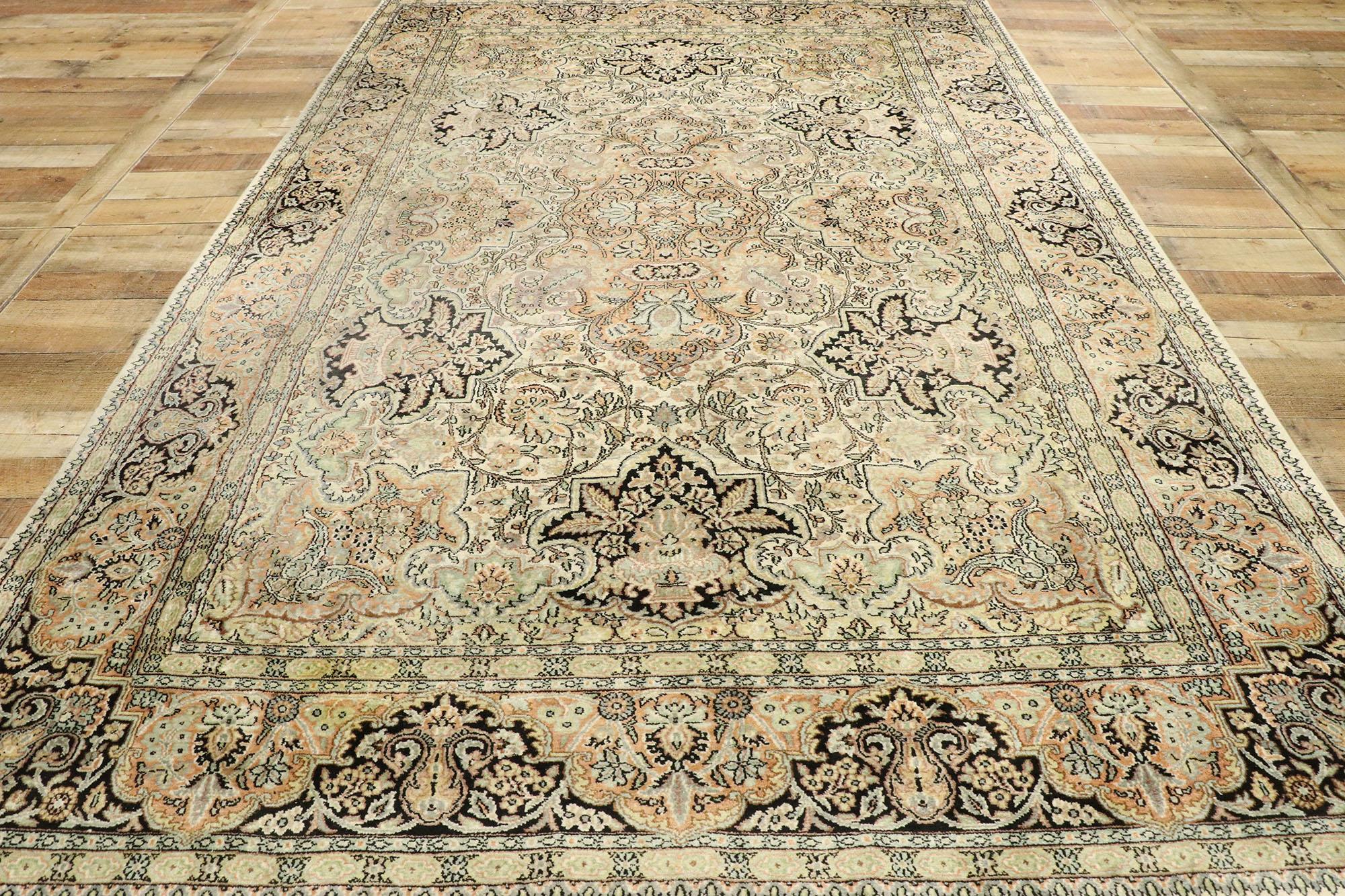 20th Century Vintage Indian Kashmir Rug with Art Nouveau Rococo Style For Sale
