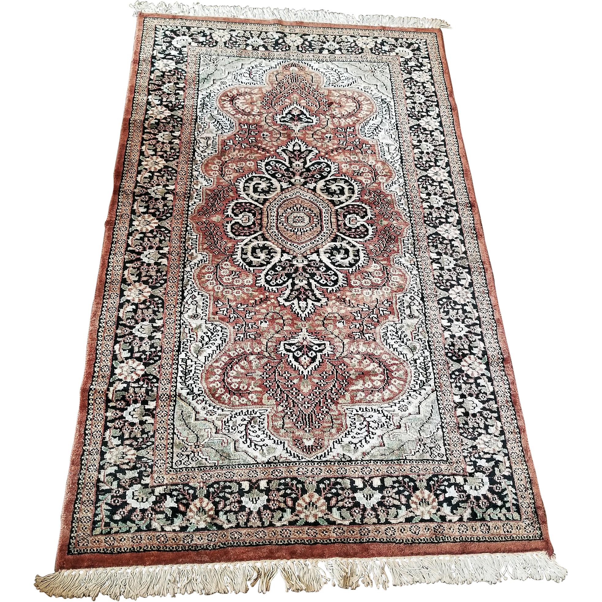 Vintage Indian Kashmir Silk Floor Rug