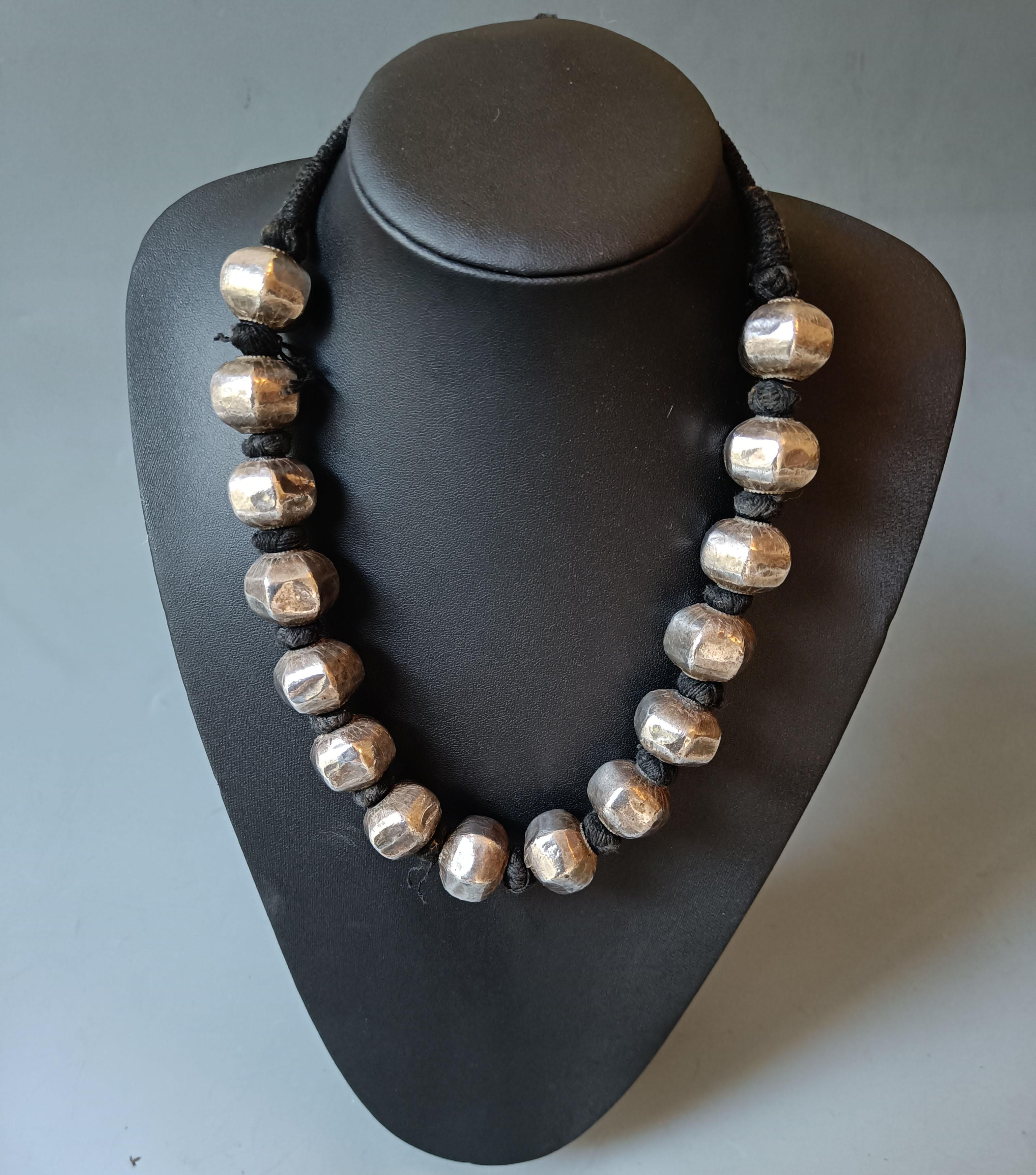 Hand-Crafted Vintage  Indian large Silver beaded necklace Darjeeling Tribal For Sale
