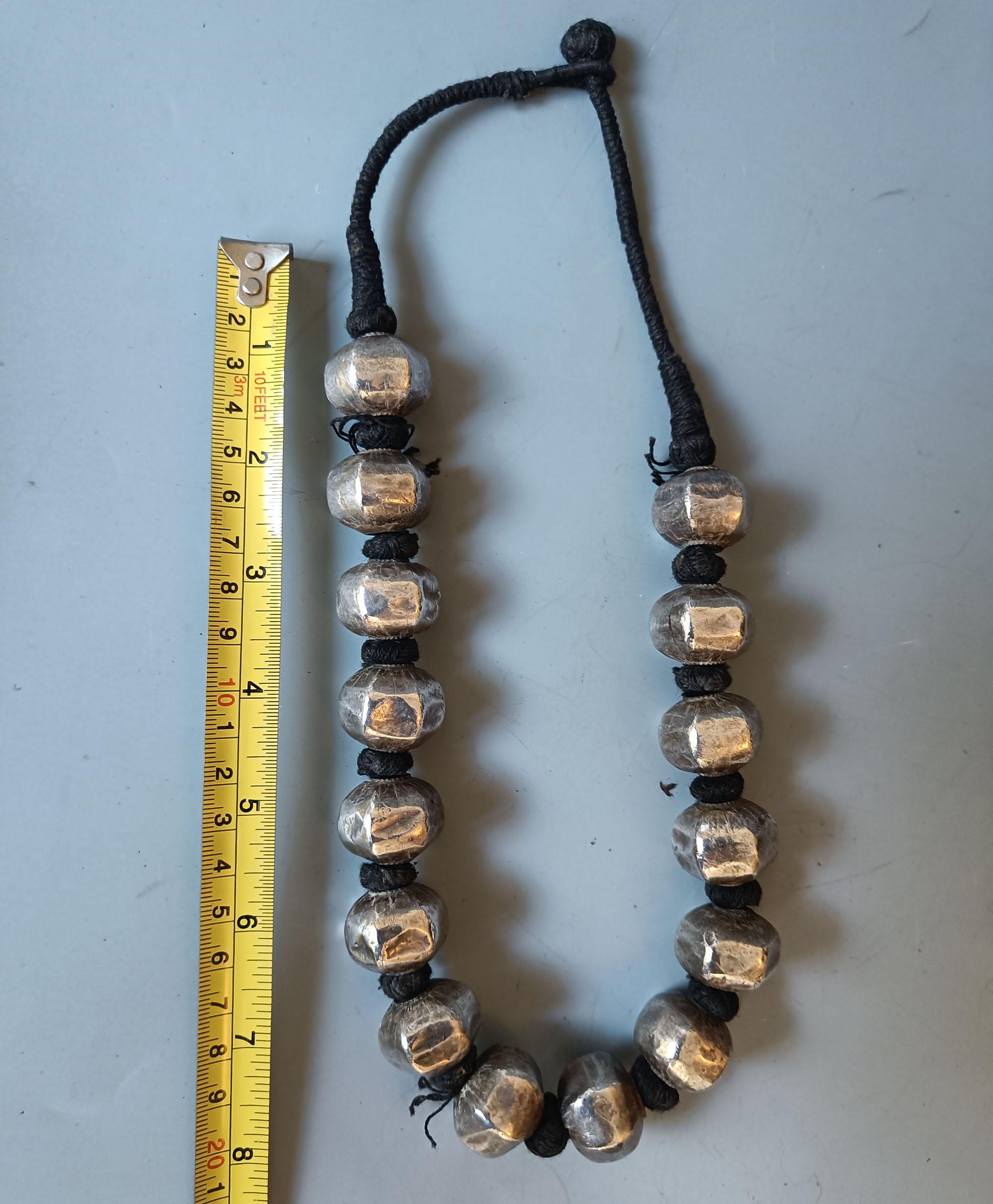 Vintage  Indian large Silver beaded necklace Darjeeling Tribal In Good Condition For Sale In London, GB