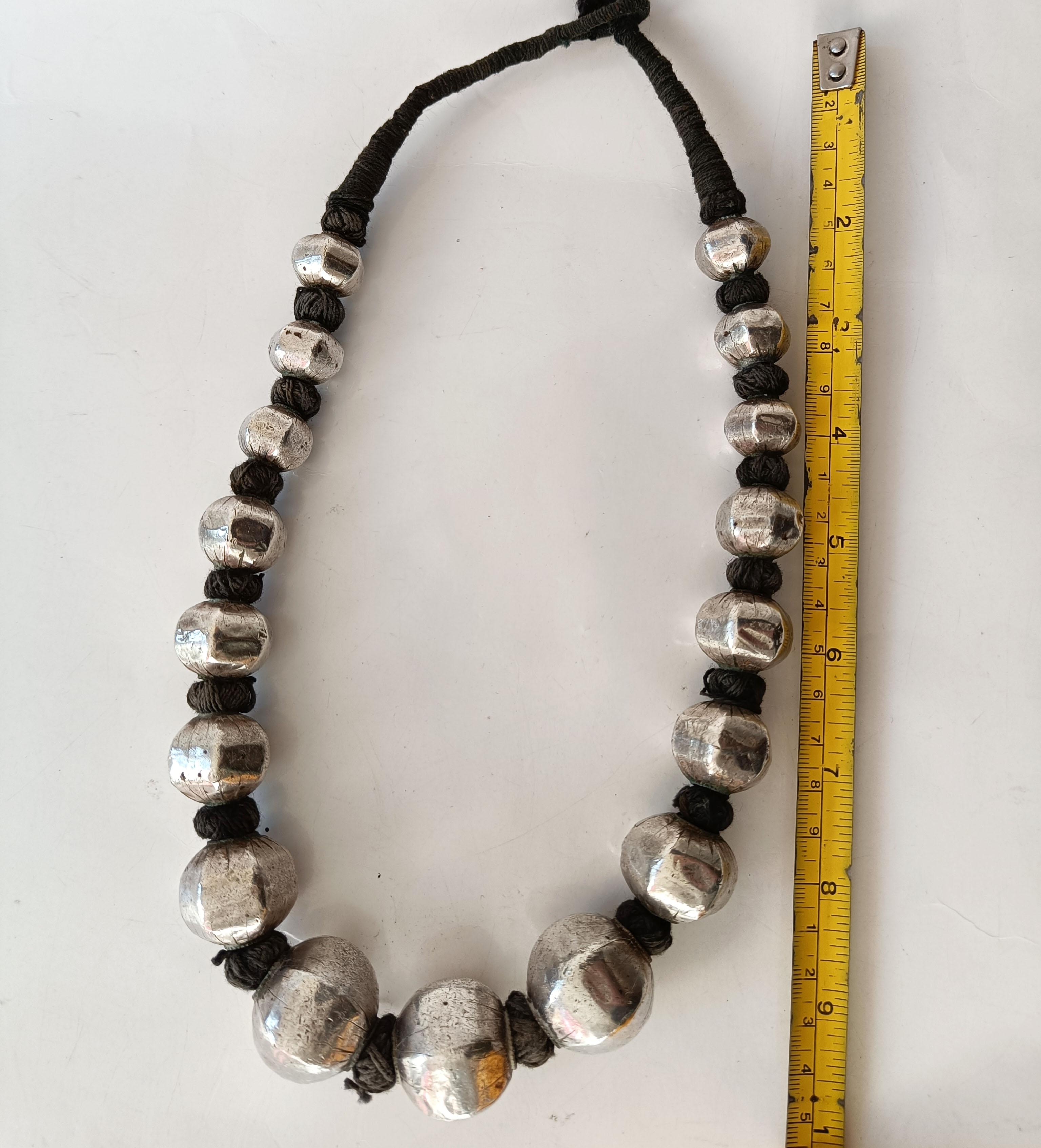 20th Century Vintage  Indian large Silver beaded necklace Darjeeling Tribal For Sale
