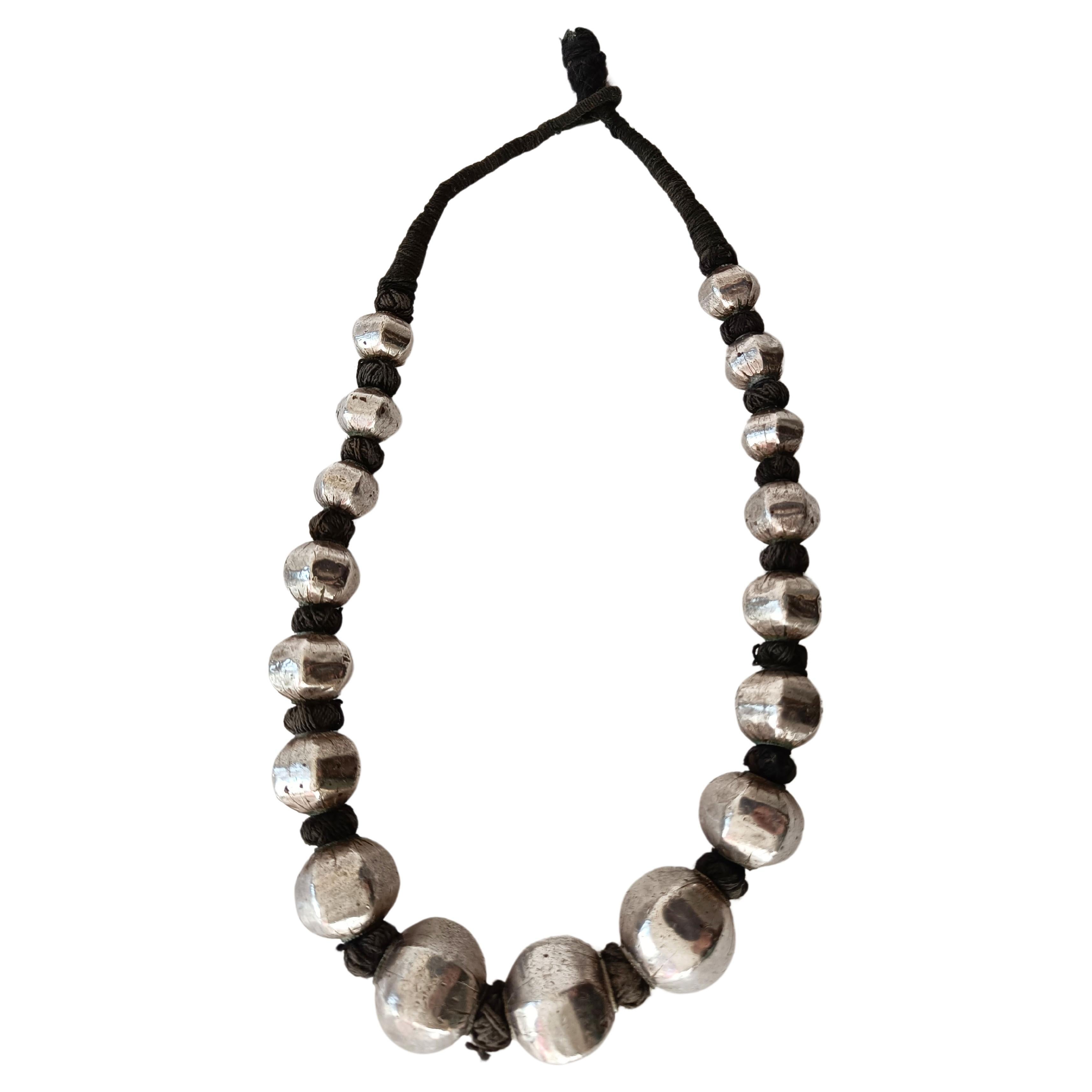 Vintage  Indian large Silver beaded necklace Darjeeling Tribal For Sale