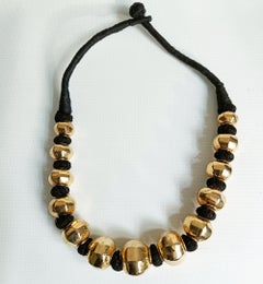 Vintage  Indian large Silver Gilt beaded necklace Tribal