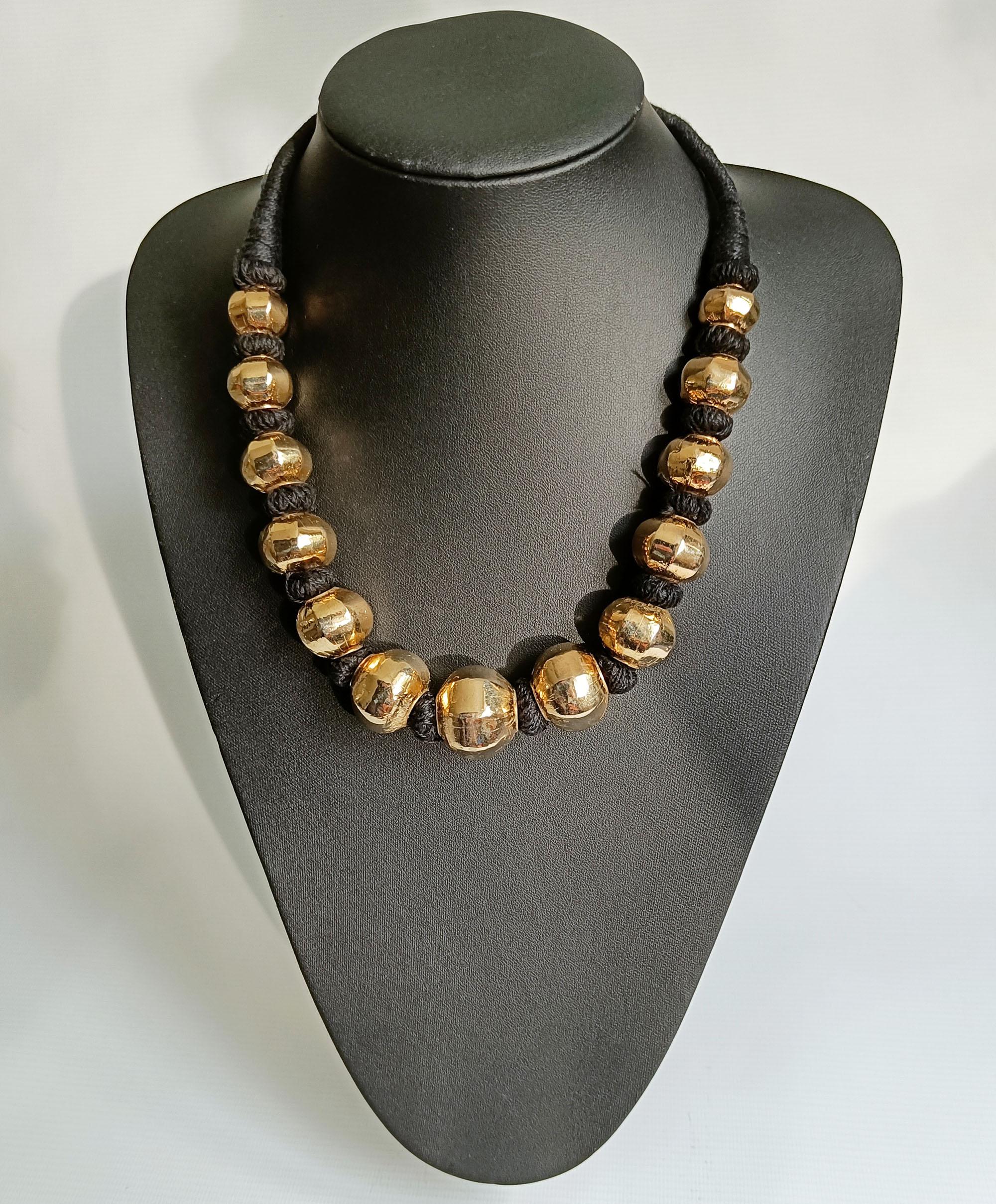 Hand-Crafted Vintage  Indian large Silver Gilt beaded necklace Tribal For Sale