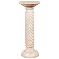 Vintage Indian Light Pink Marble Pedestal with Swirly Motifs and Pastel Veins