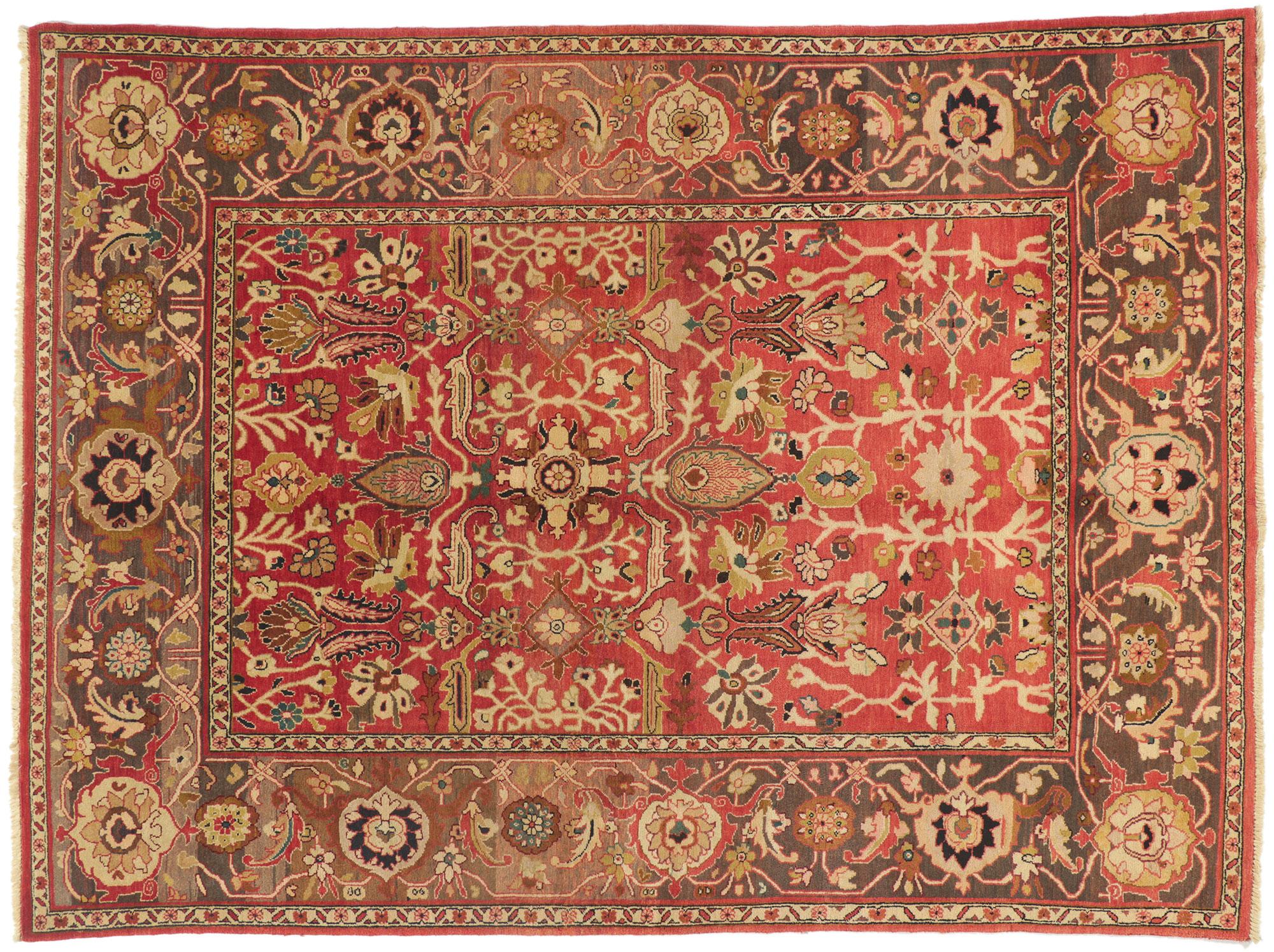Vintage Indian Mahal Rug with Warm Earth-Tone Colors For Sale 3