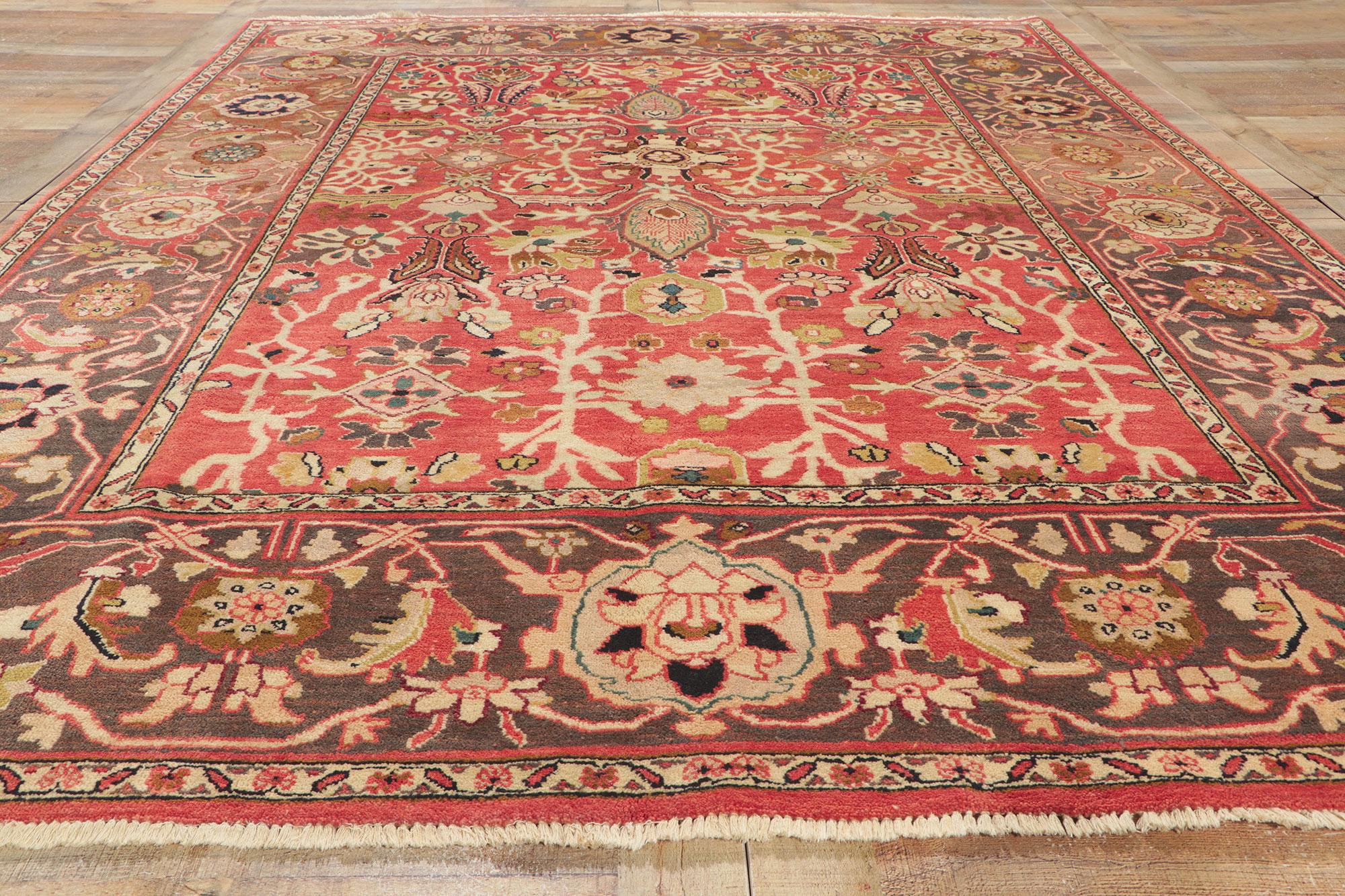Vintage Indian Mahal Rug with Warm Earth-Tone Colors For Sale 1