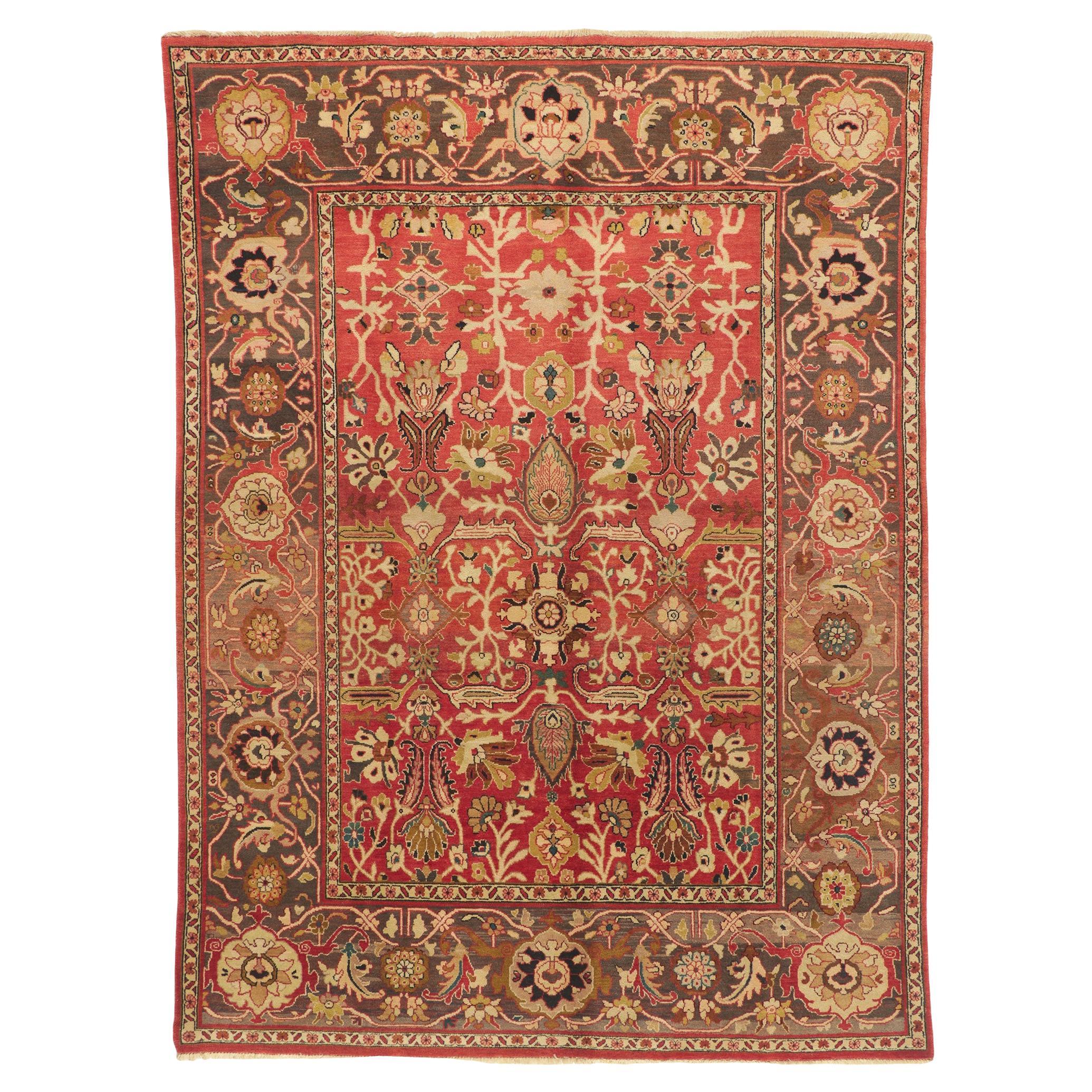 Vintage Indian Mahal Rug with Warm Earth-Tone Colors For Sale