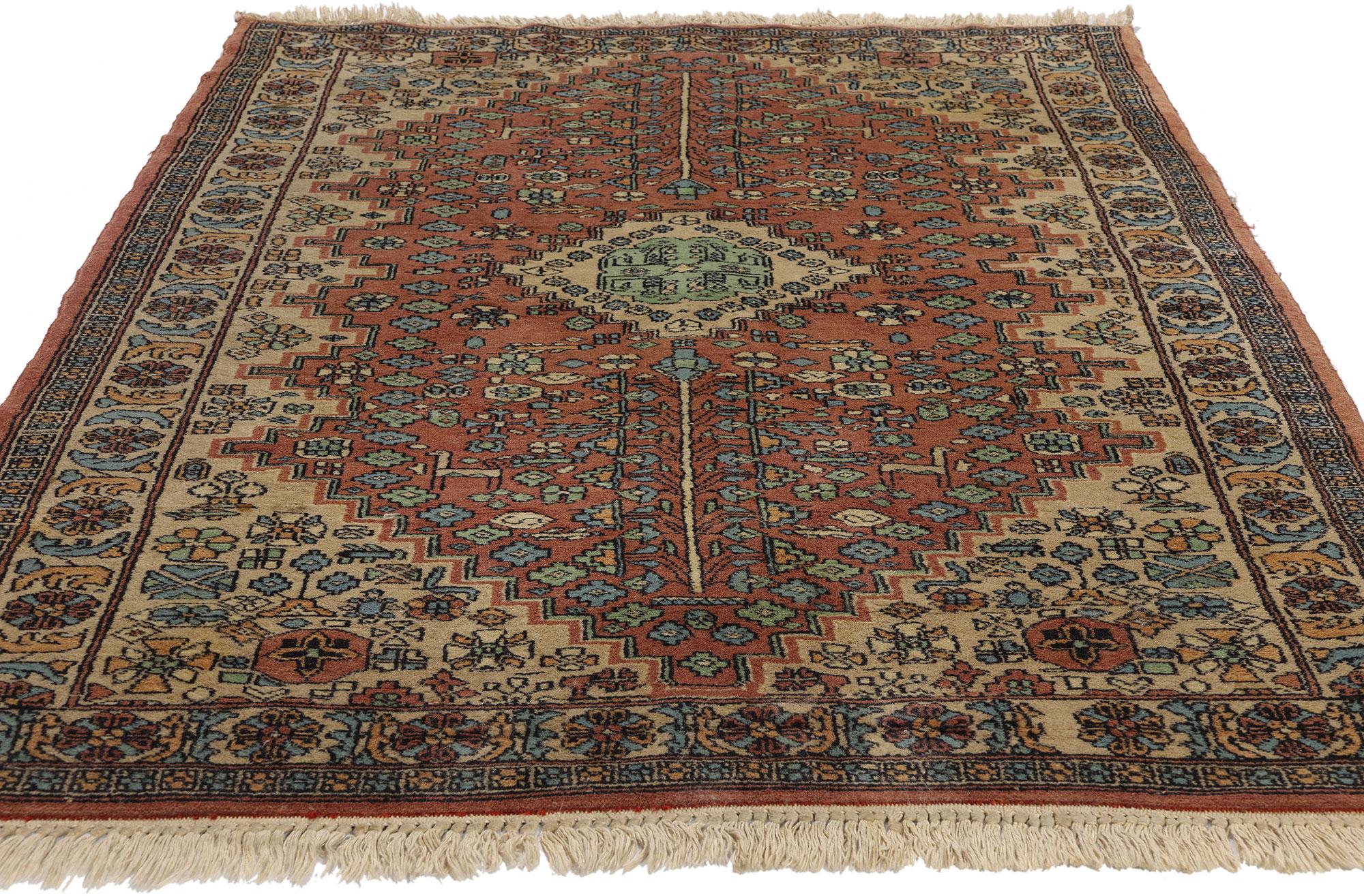 Modern Vintage Indian Mahal Wool Rug, Timeless Allure Meets Tribal Enchantment For Sale