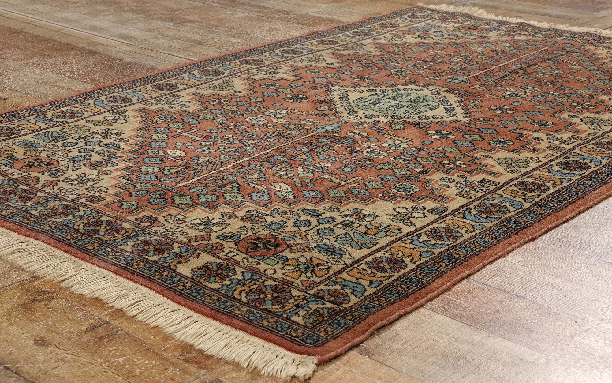Vintage Indian Mahal Wool Rug, Timeless Allure Meets Tribal Enchantment For Sale 1