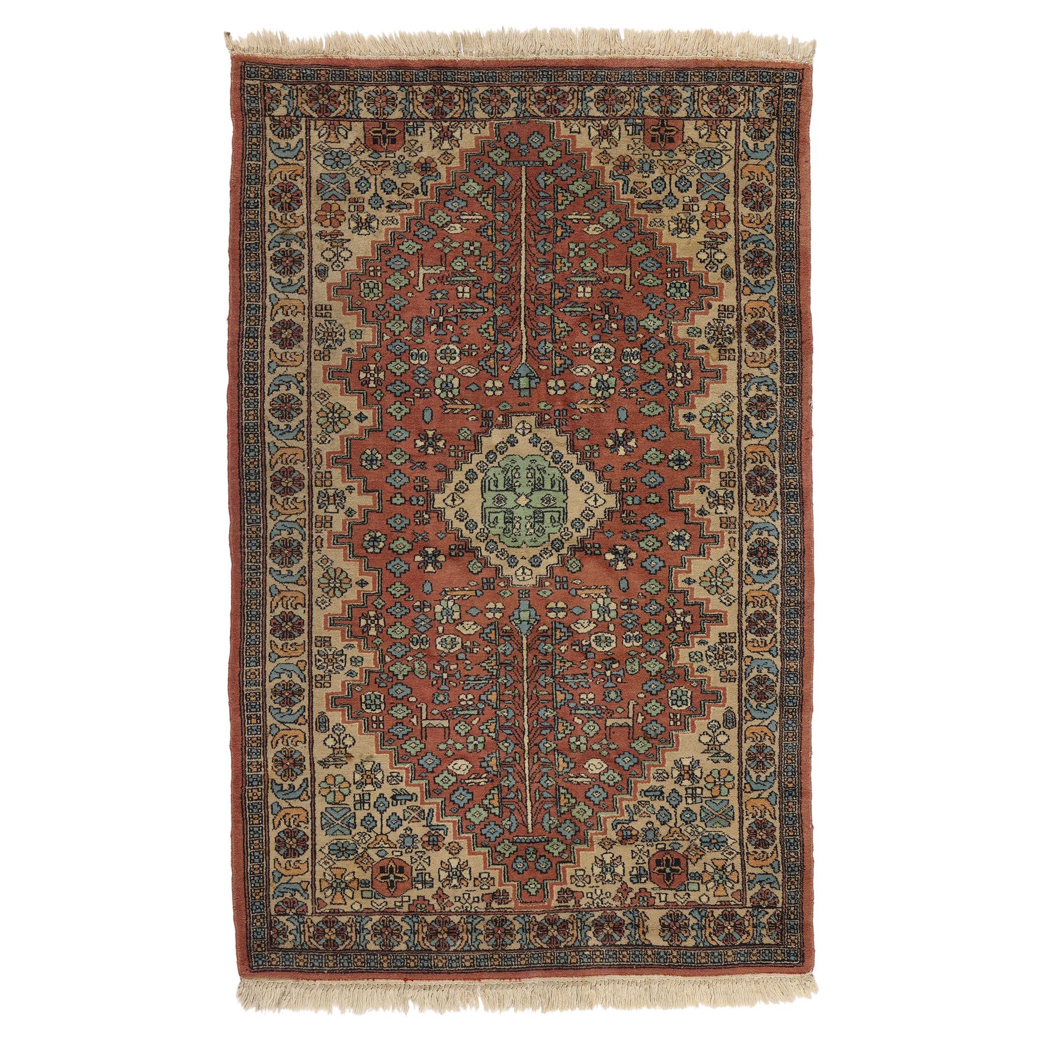 Vintage Indian Mahal Wool Rug, Timeless Allure Meets Tribal Enchantment For Sale