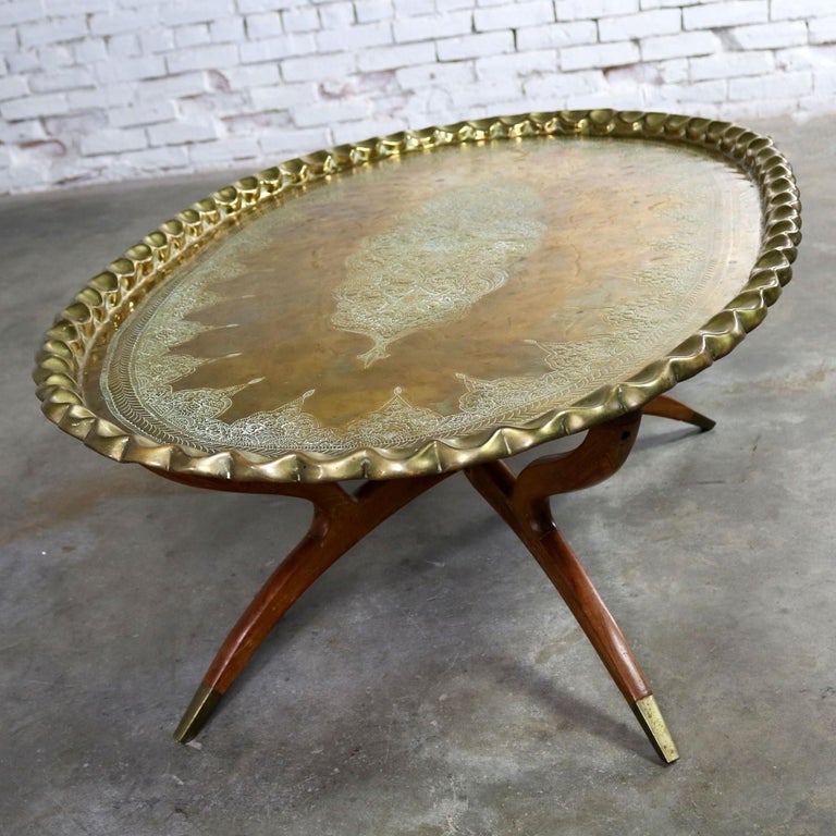Vintage Indian Moroccan Style Oval Tray Top Spider 4Leg Coffee Table at 1stDibs brass top