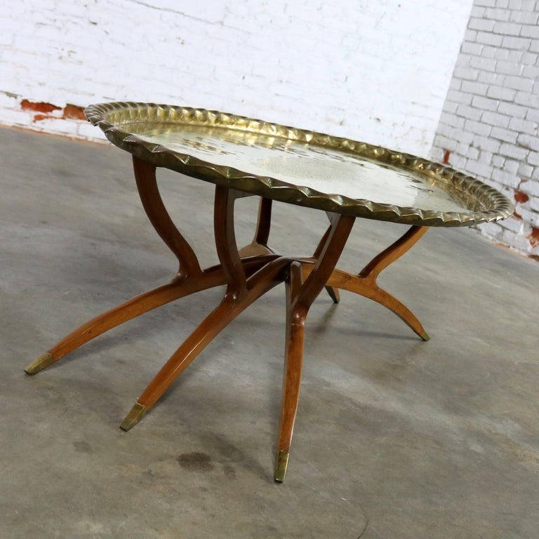 Vintage Indian Moroccan Style Oval Tray Top Spider Leg ...