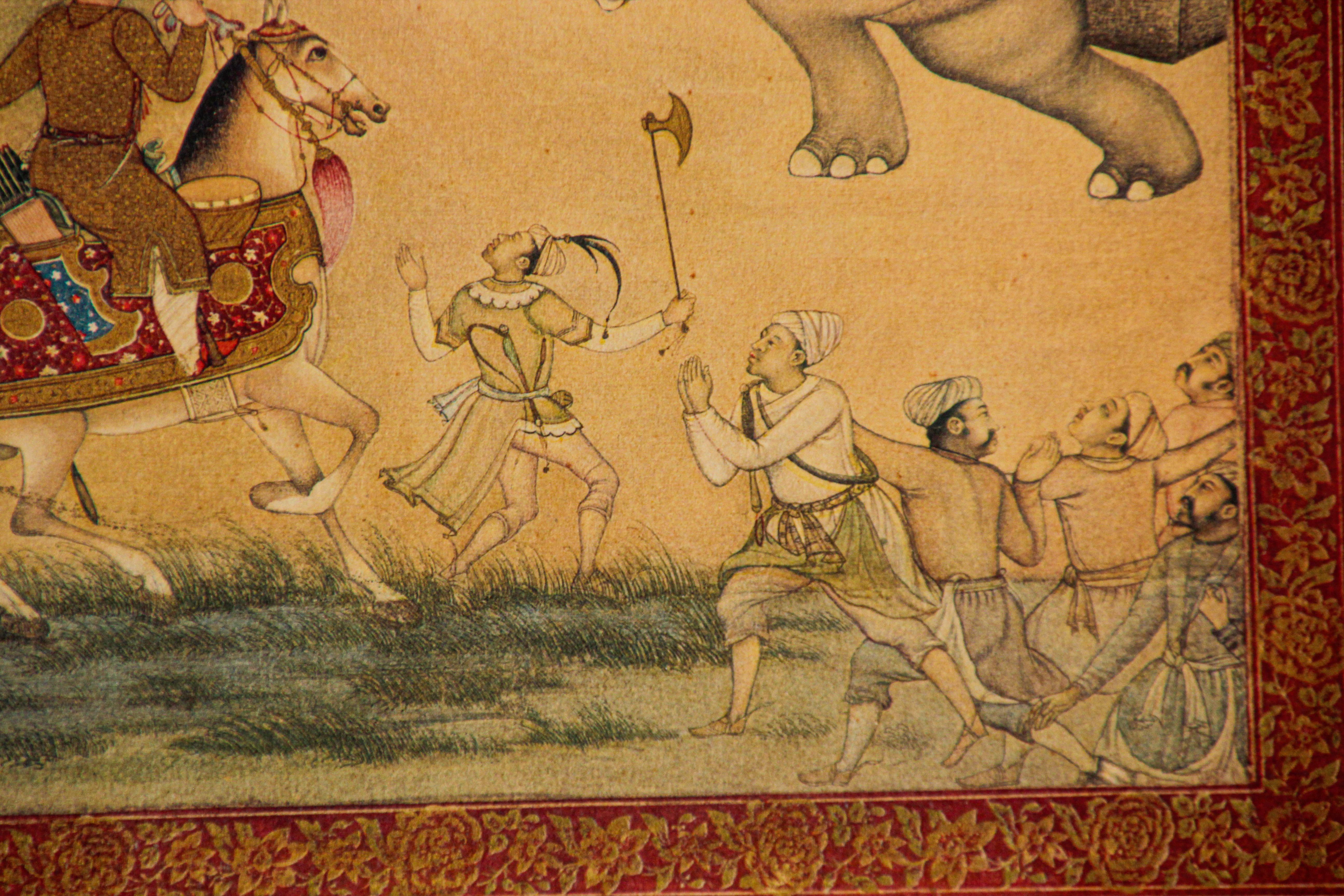 Indischer Druck von Elefanten im Mughal-Stil, indischer Stil 4