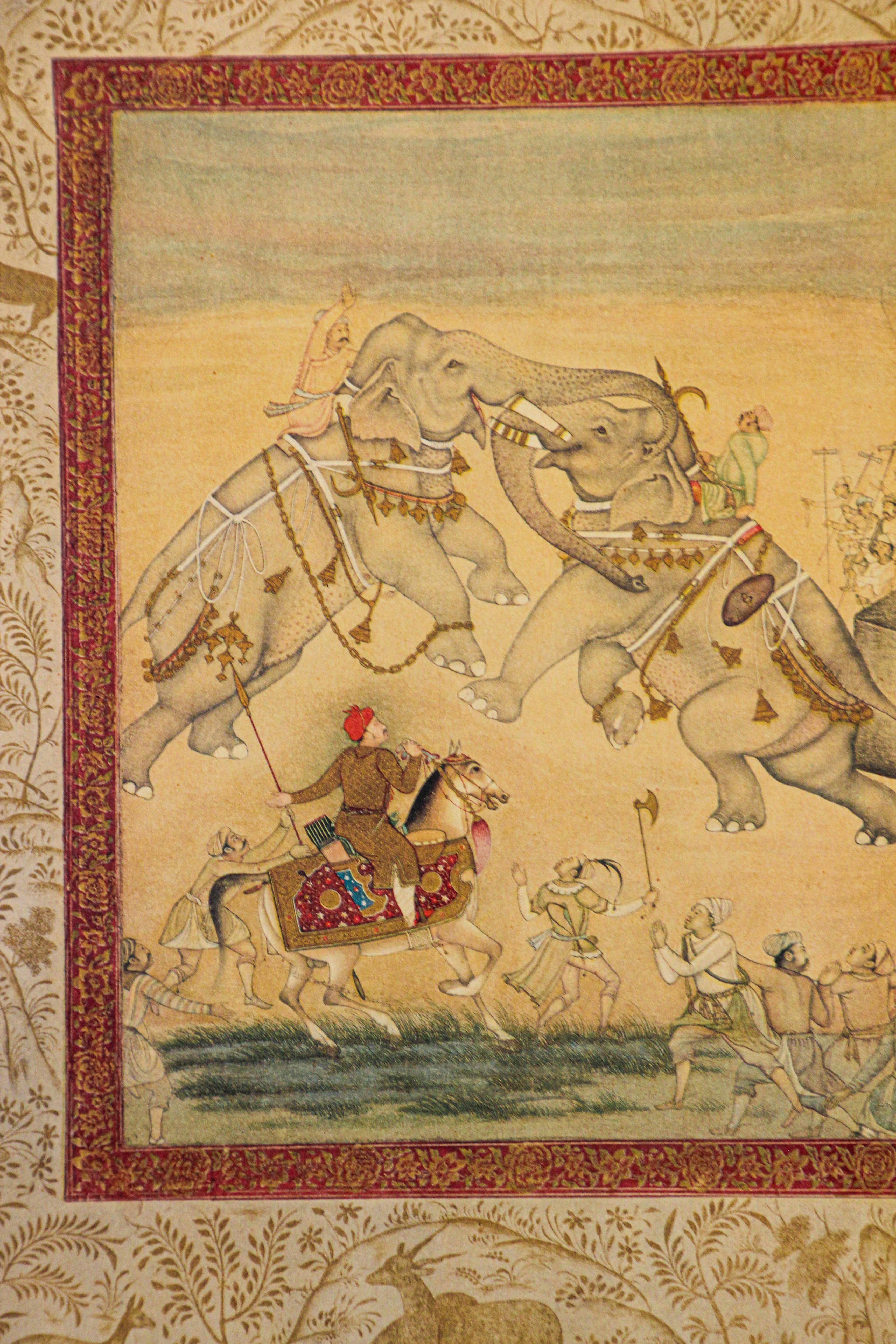 Indischer Druck von Elefanten im Mughal-Stil, indischer Stil 11