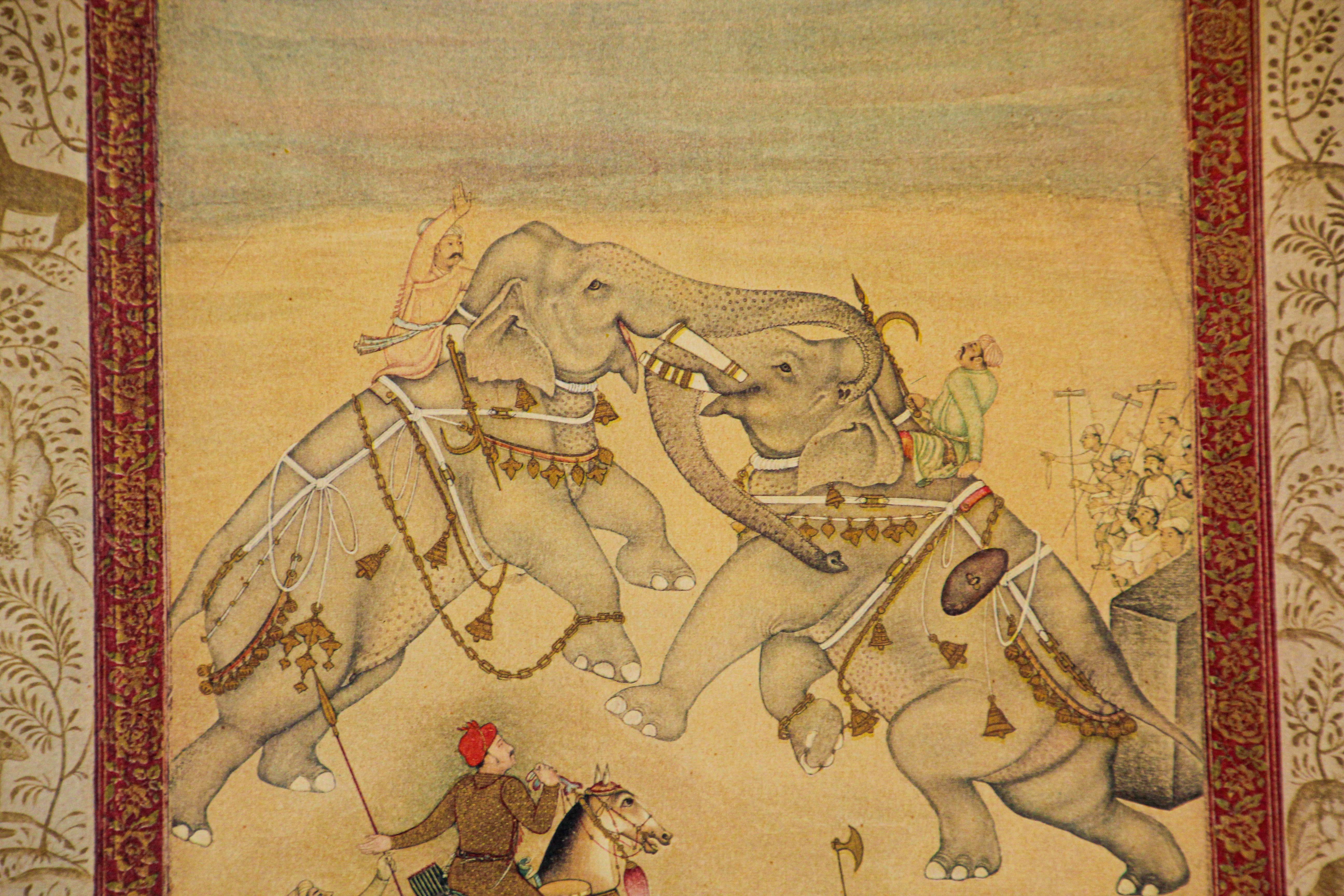 Indischer Druck von Elefanten im Mughal-Stil, indischer Stil 12