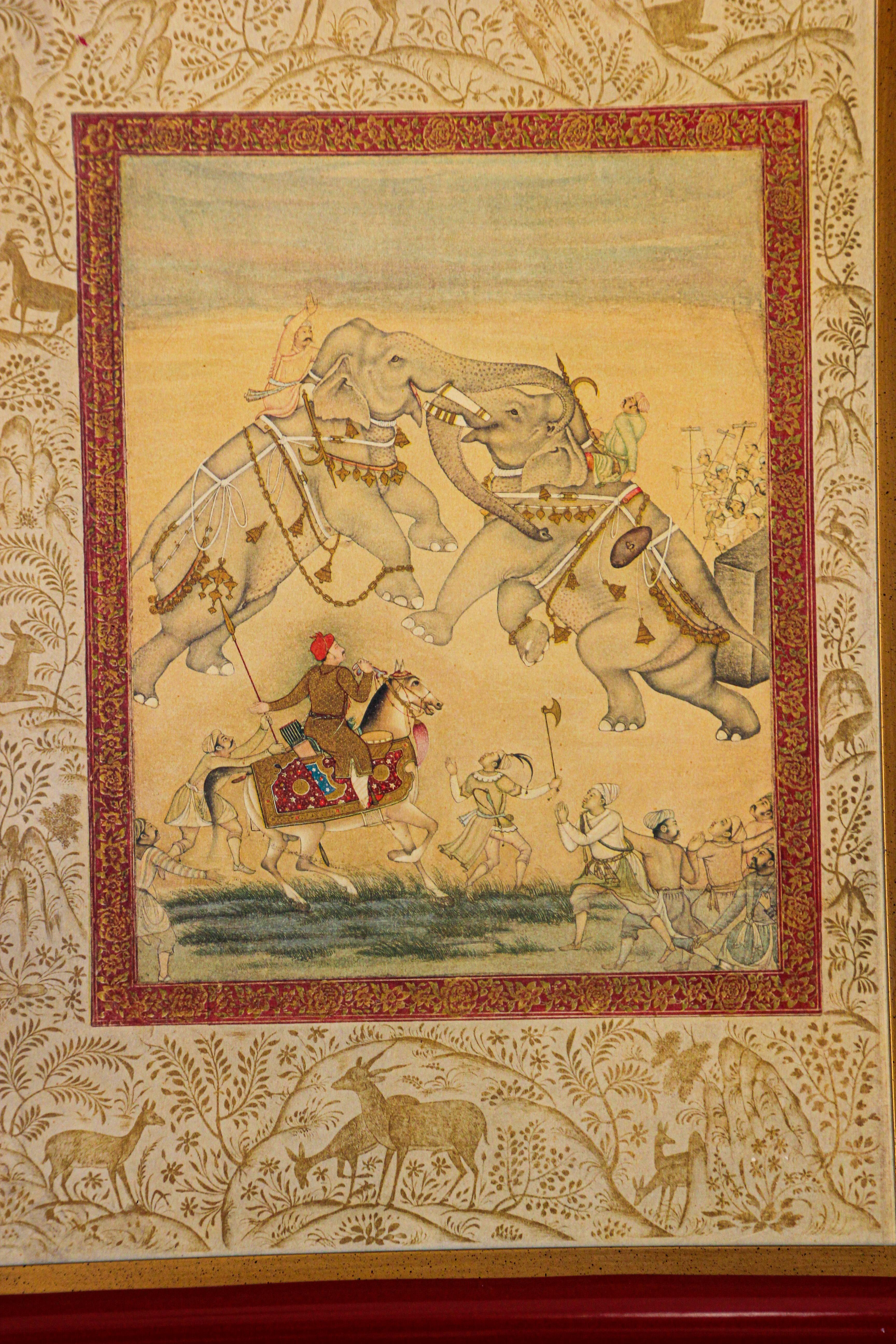 Indischer Druck von Elefanten im Mughal-Stil, indischer Stil (Agra)