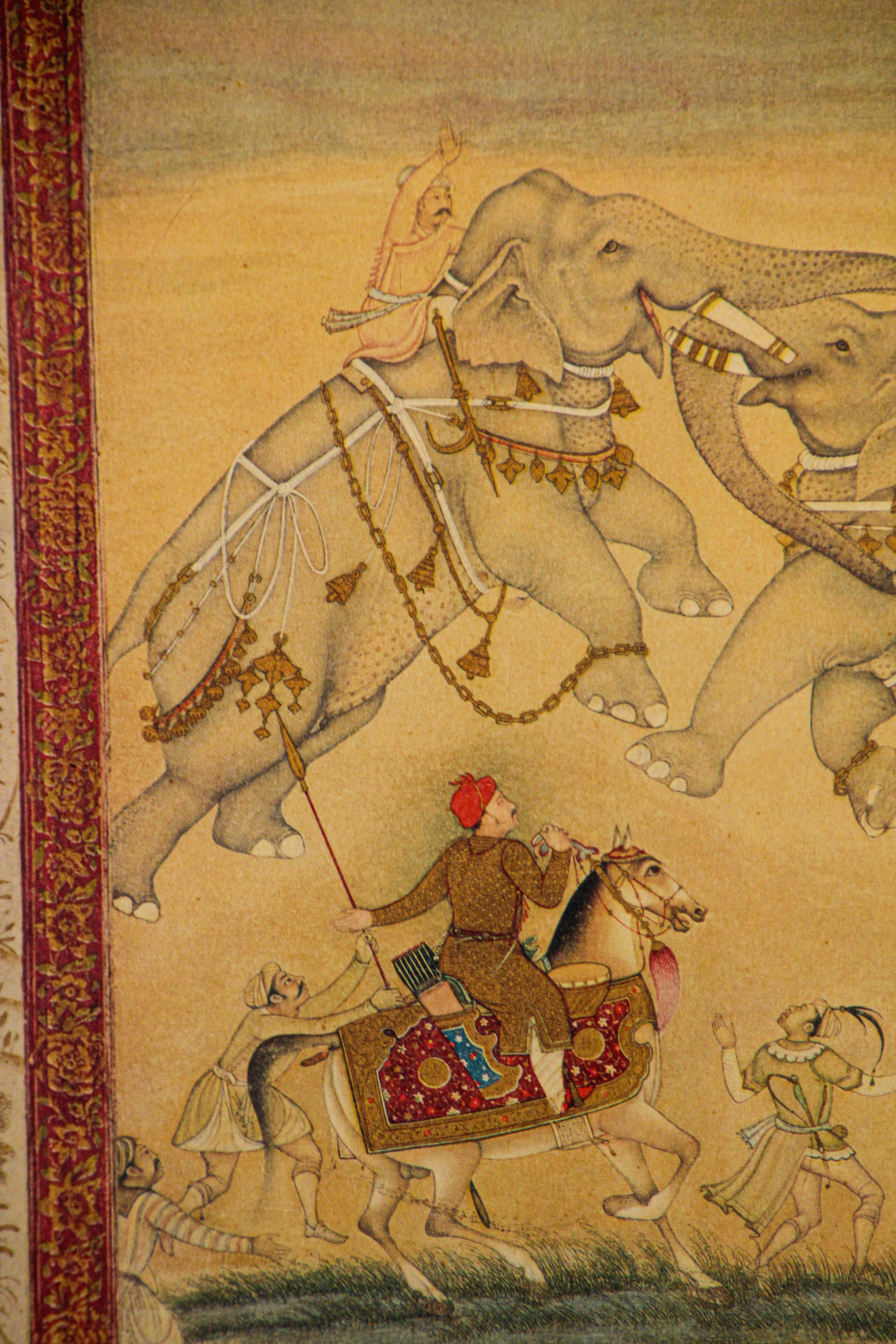 Indischer Druck von Elefanten im Mughal-Stil, indischer Stil im Zustand „Gut“ in North Hollywood, CA