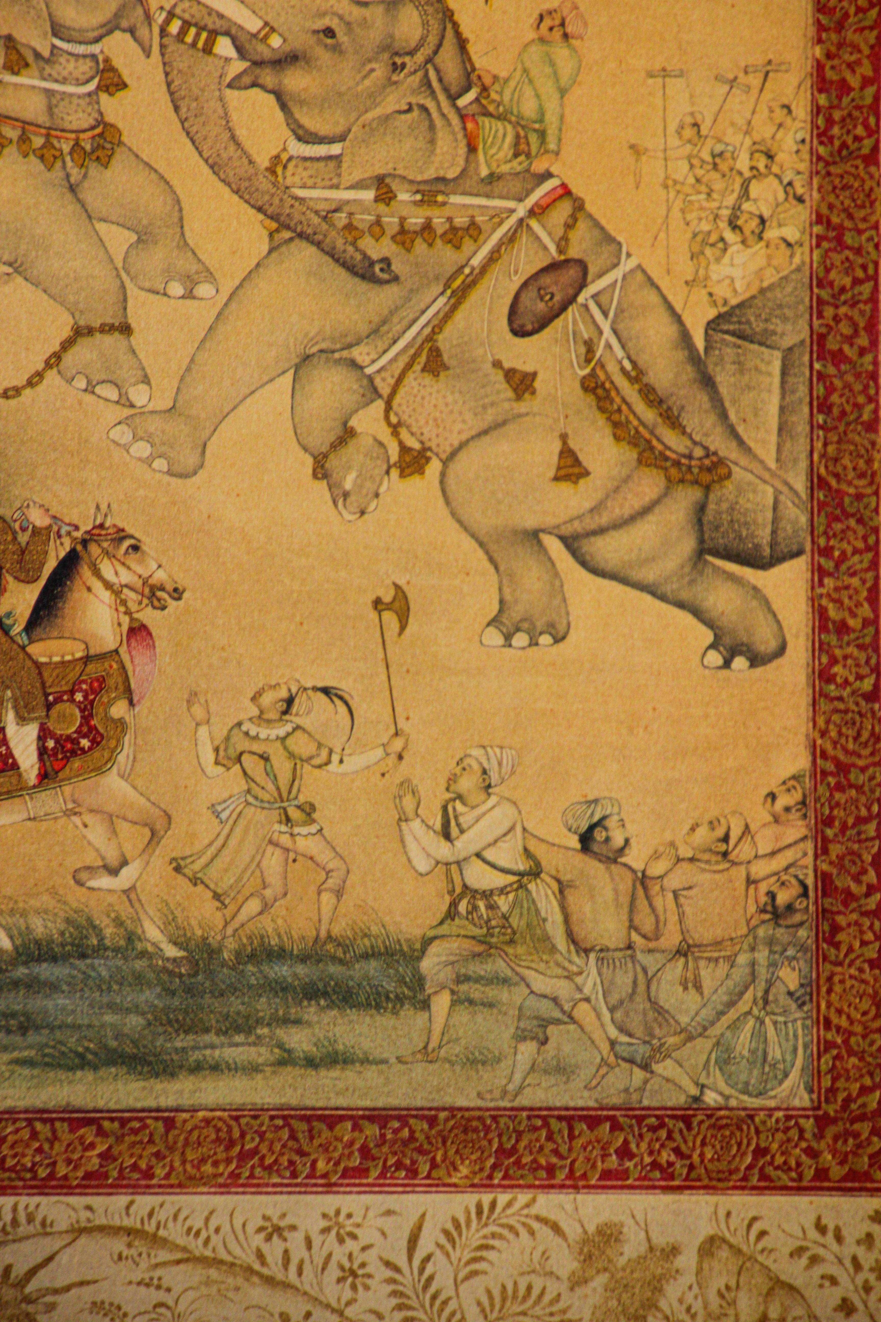 Agra Vintage Indian Mughal Style Print of Elephants