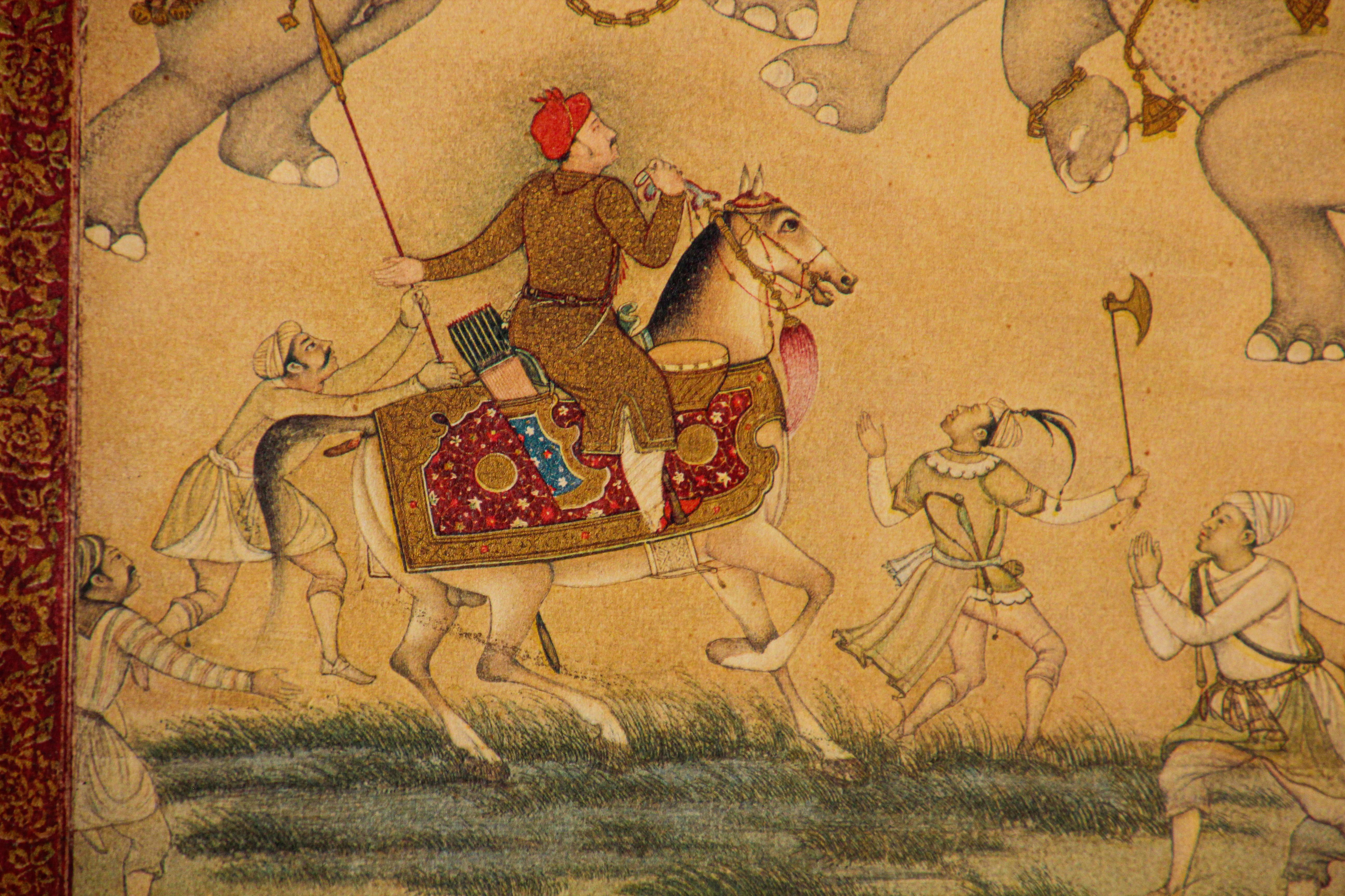 Indischer Druck von Elefanten im Mughal-Stil, indischer Stil (Papier)