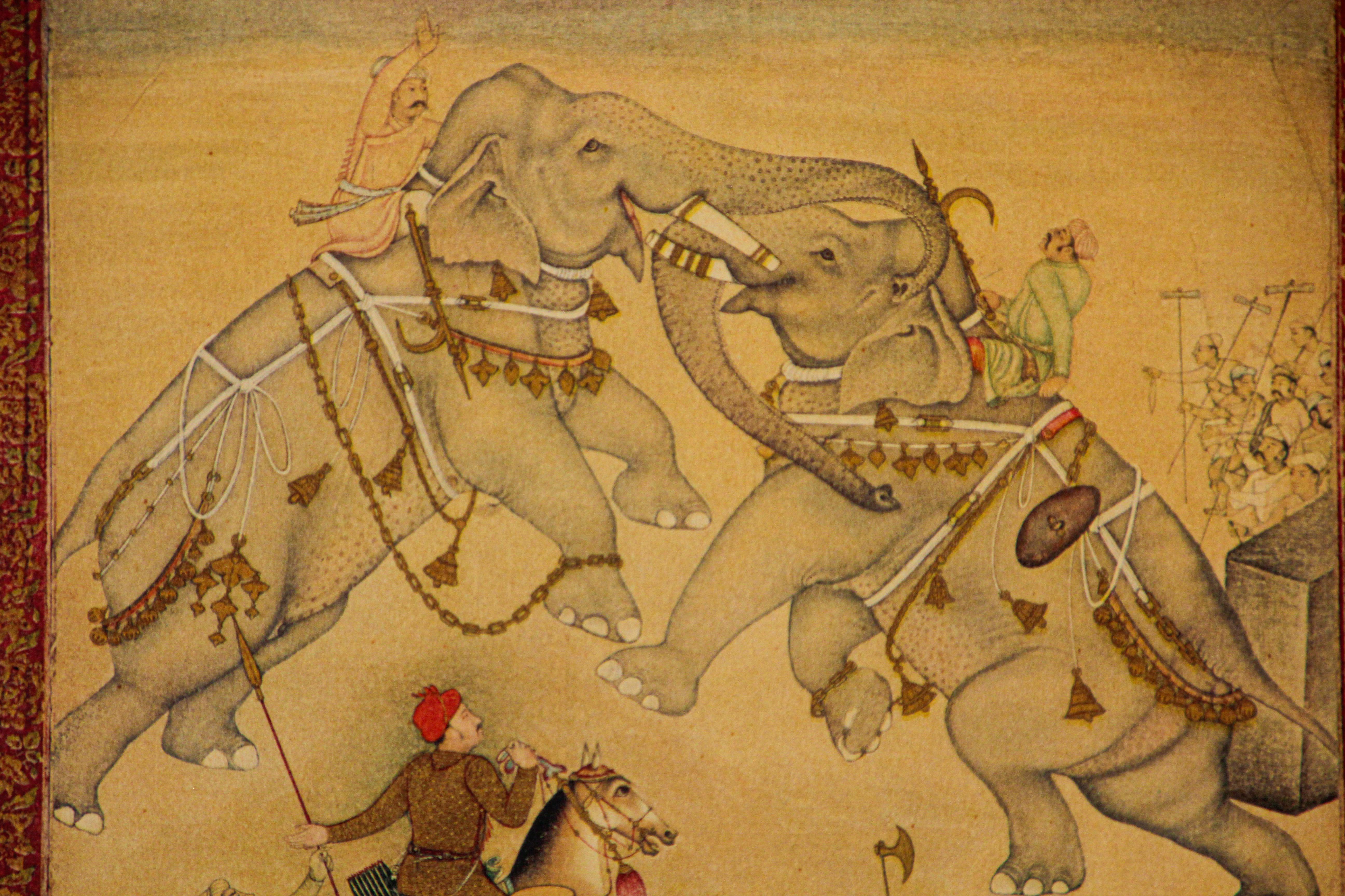 Paper Vintage Indian Mughal Style Print of Elephants