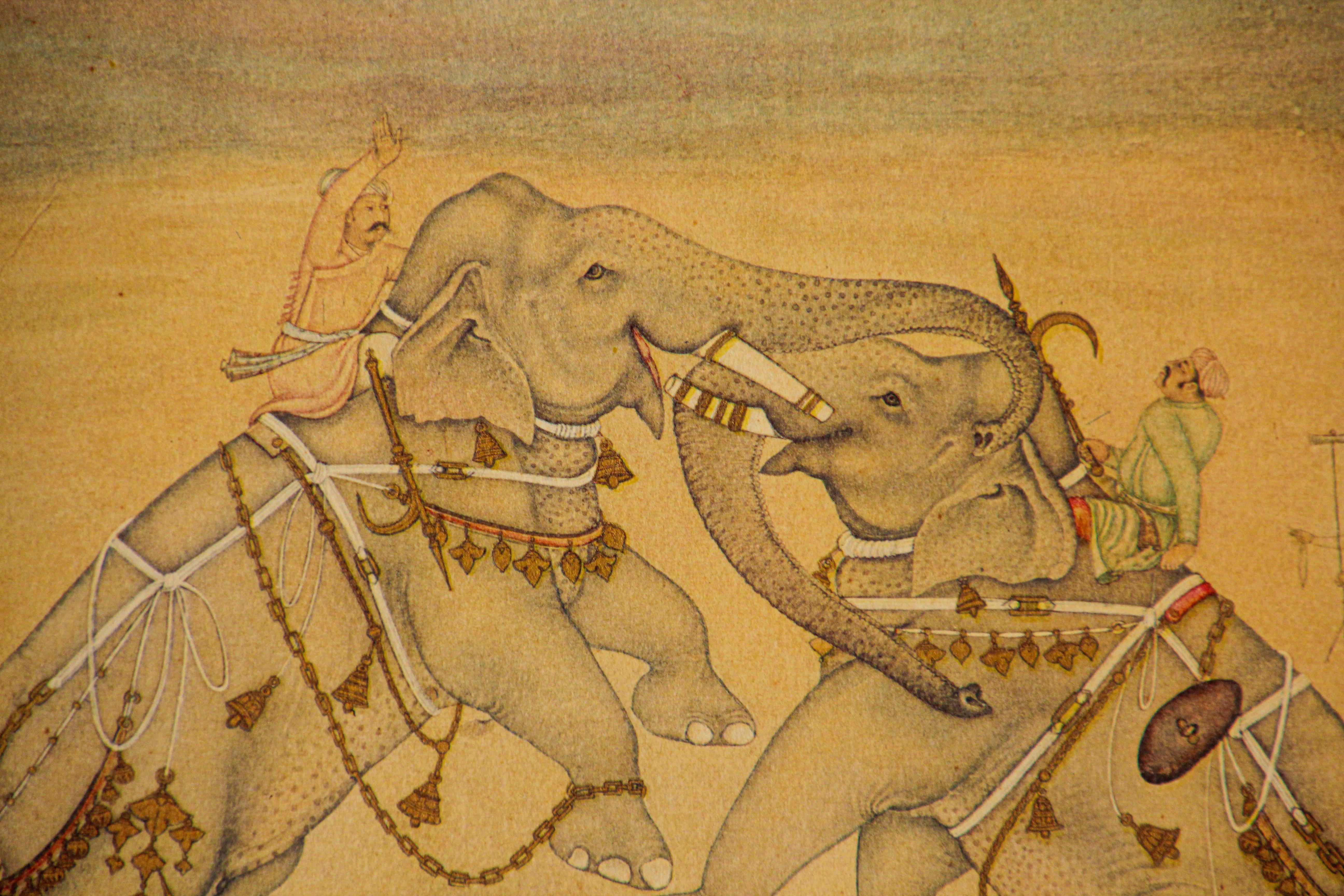 Vintage Indian Mughal Style Print of Elephants 1