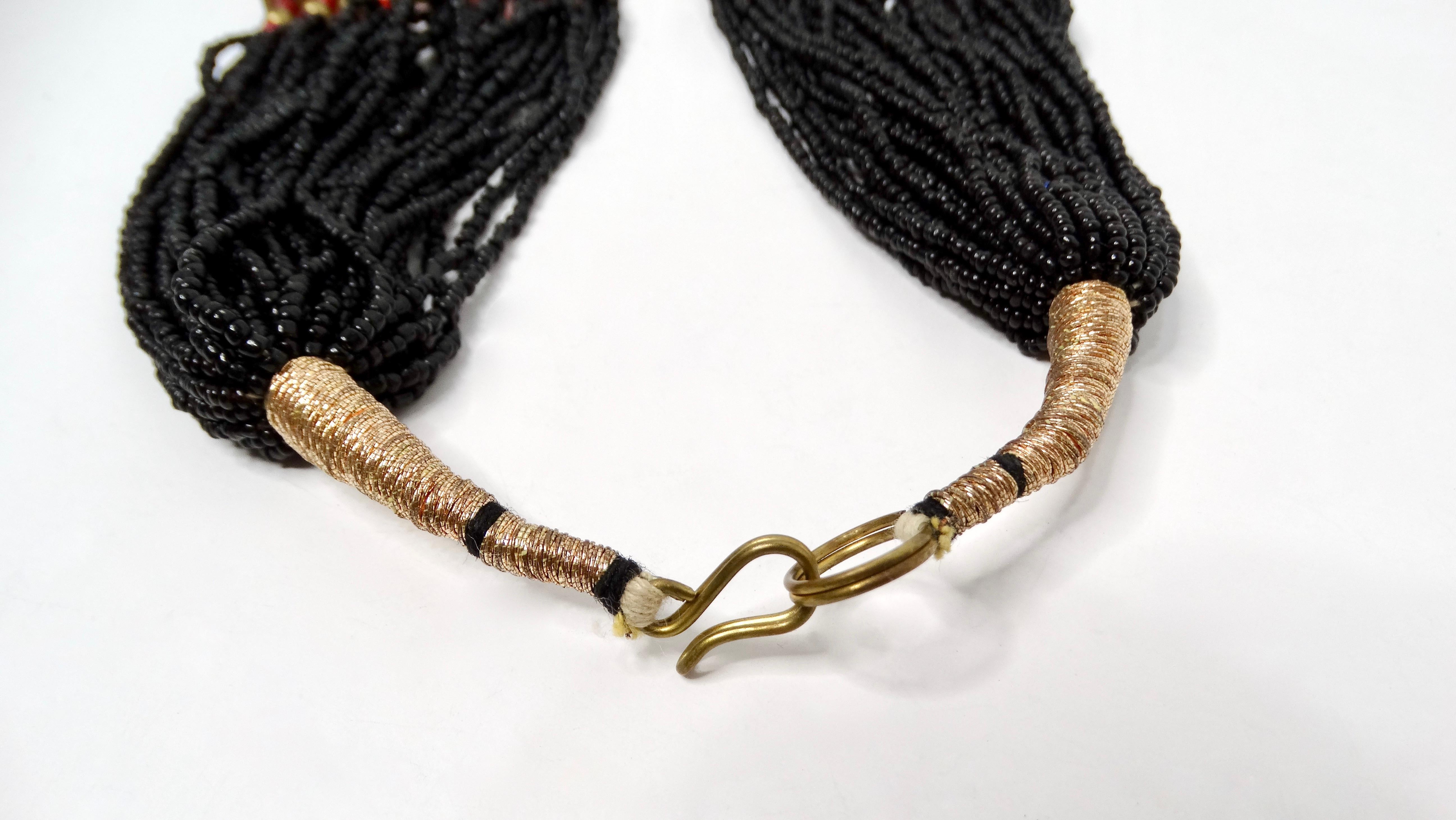 Indische Naga, handgefertigte mehrreihige Vintage-Halskette mit schwarzen Perlen, Stammeskunst, Vintage im Angebot 1
