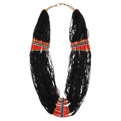 Collier de perles noires artisanal indien Naga multibrins