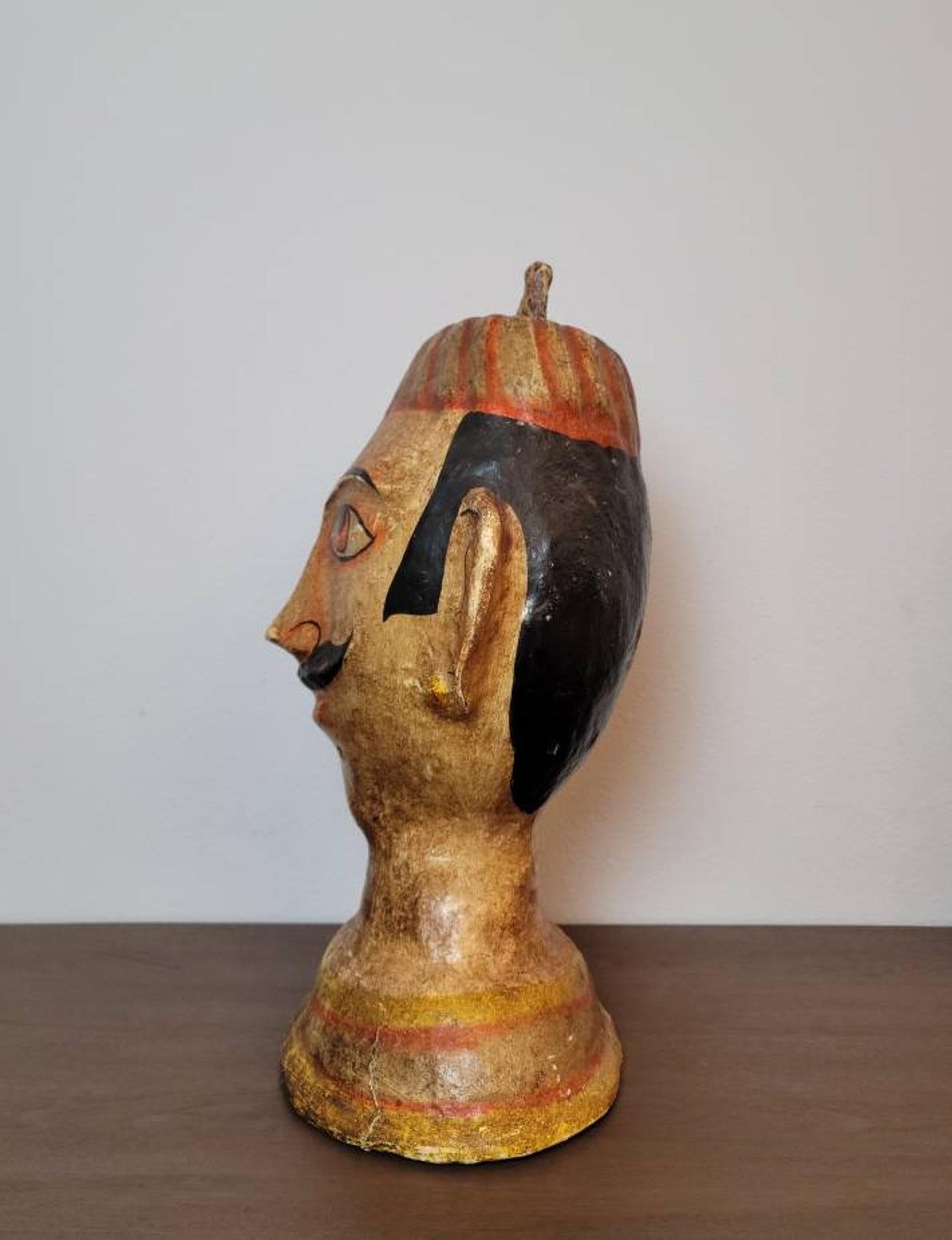 Vintage Indian Noble Papier Mache Maharajah Bust Sculpture In Good Condition For Sale In Forney, TX
