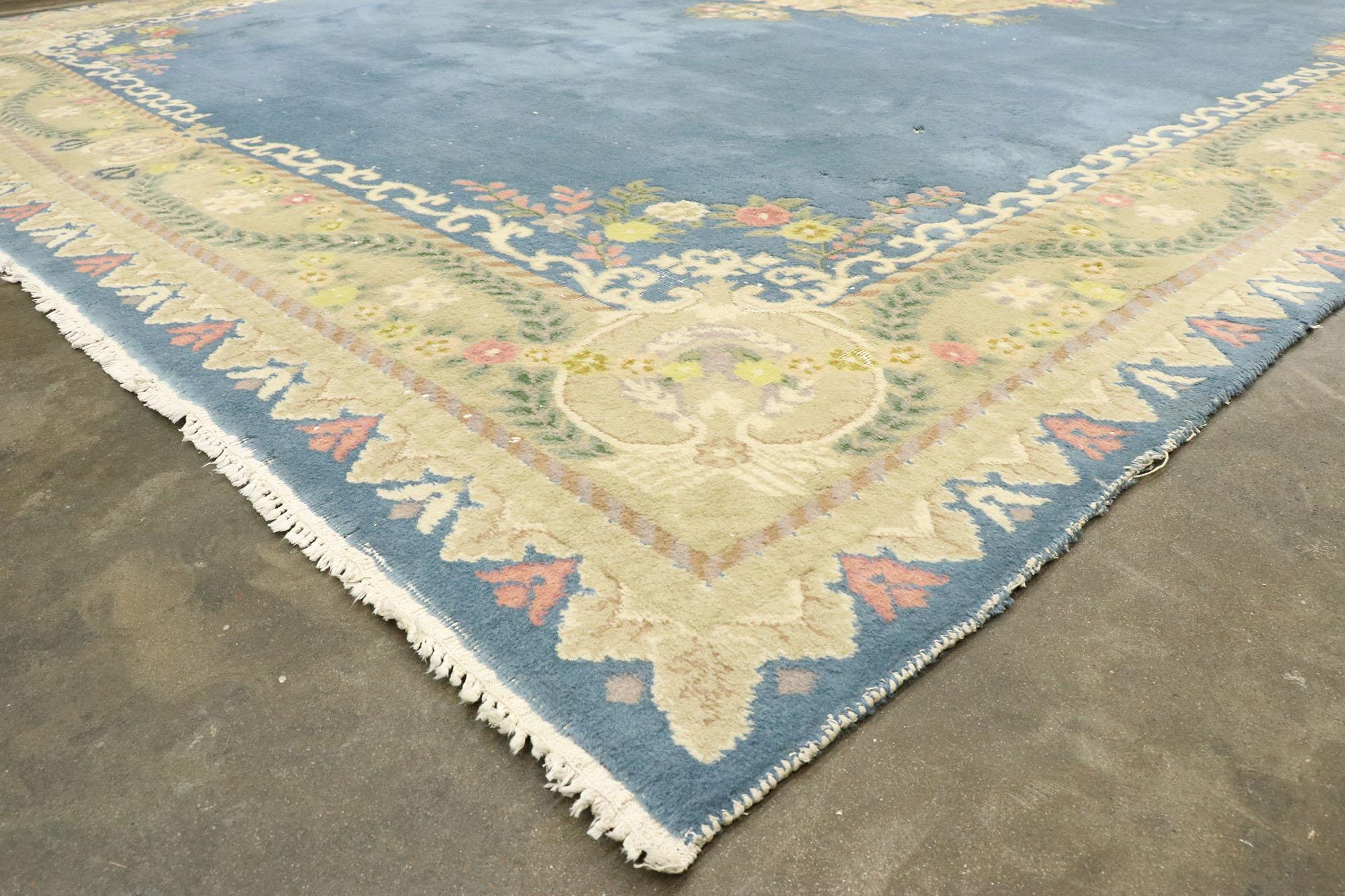 Hand-Knotted Vintage Indian Palace Rug with Romantic English Country Cottage Style For Sale