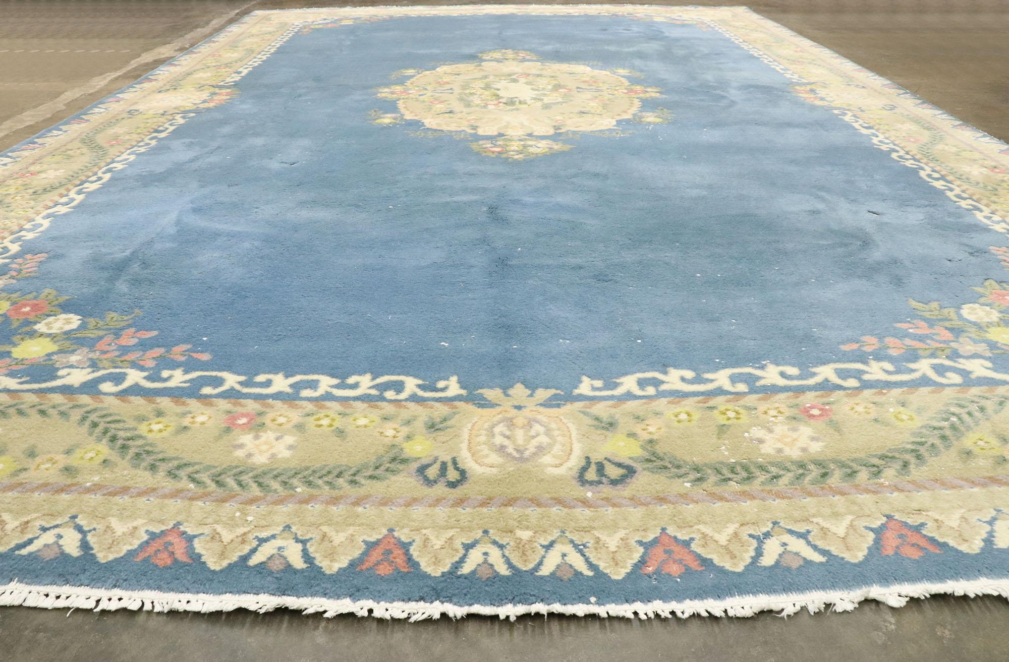 Vintage Indian Palace Rug with Romantic English Country Cottage Style In Good Condition For Sale In Dallas, TX