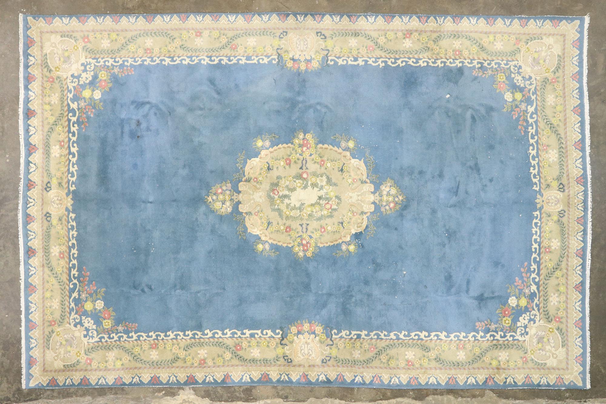 20th Century Vintage Indian Palace Rug with Romantic English Country Cottage Style For Sale