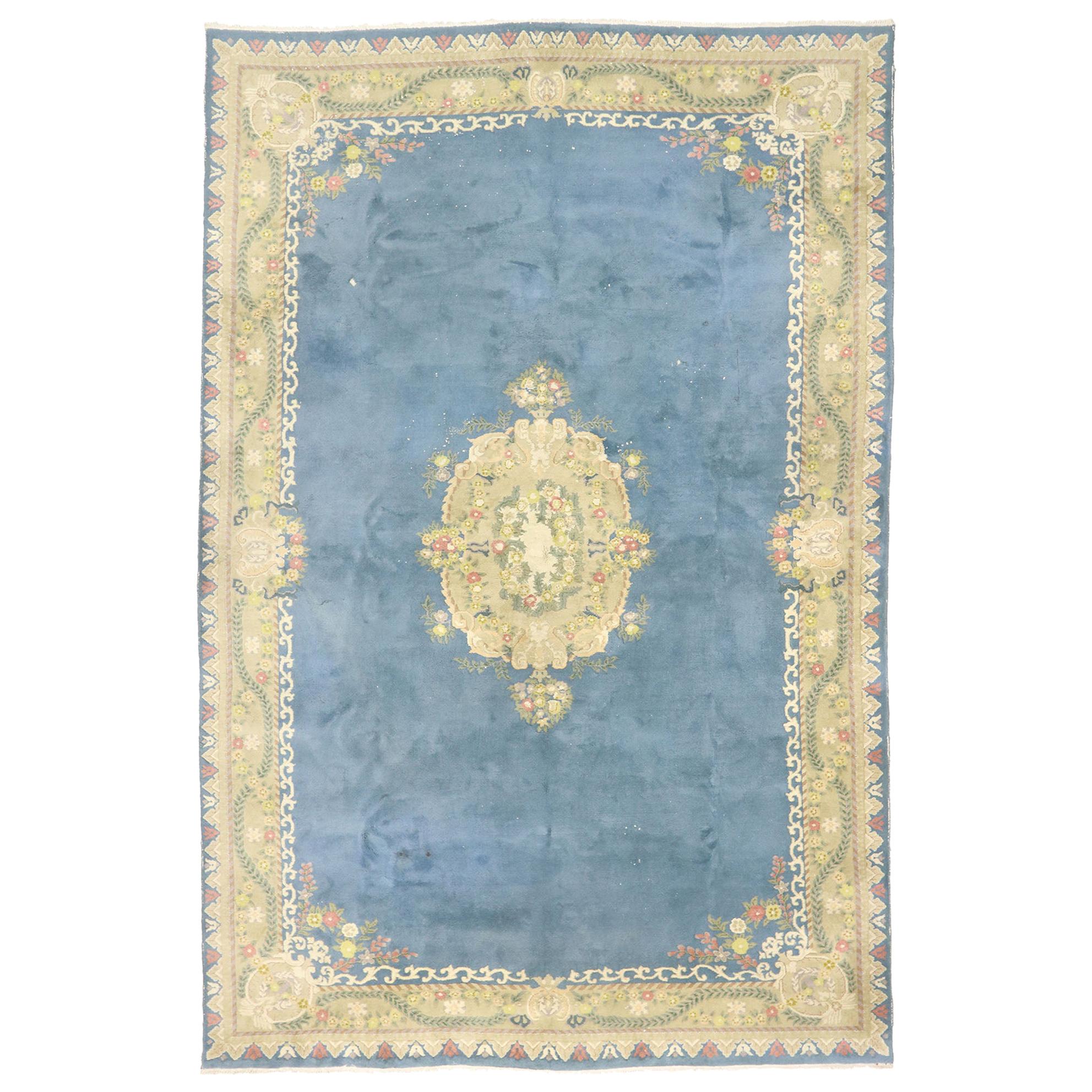 Vintage Indian Palace Rug with Romantic English Country Cottage Style For Sale