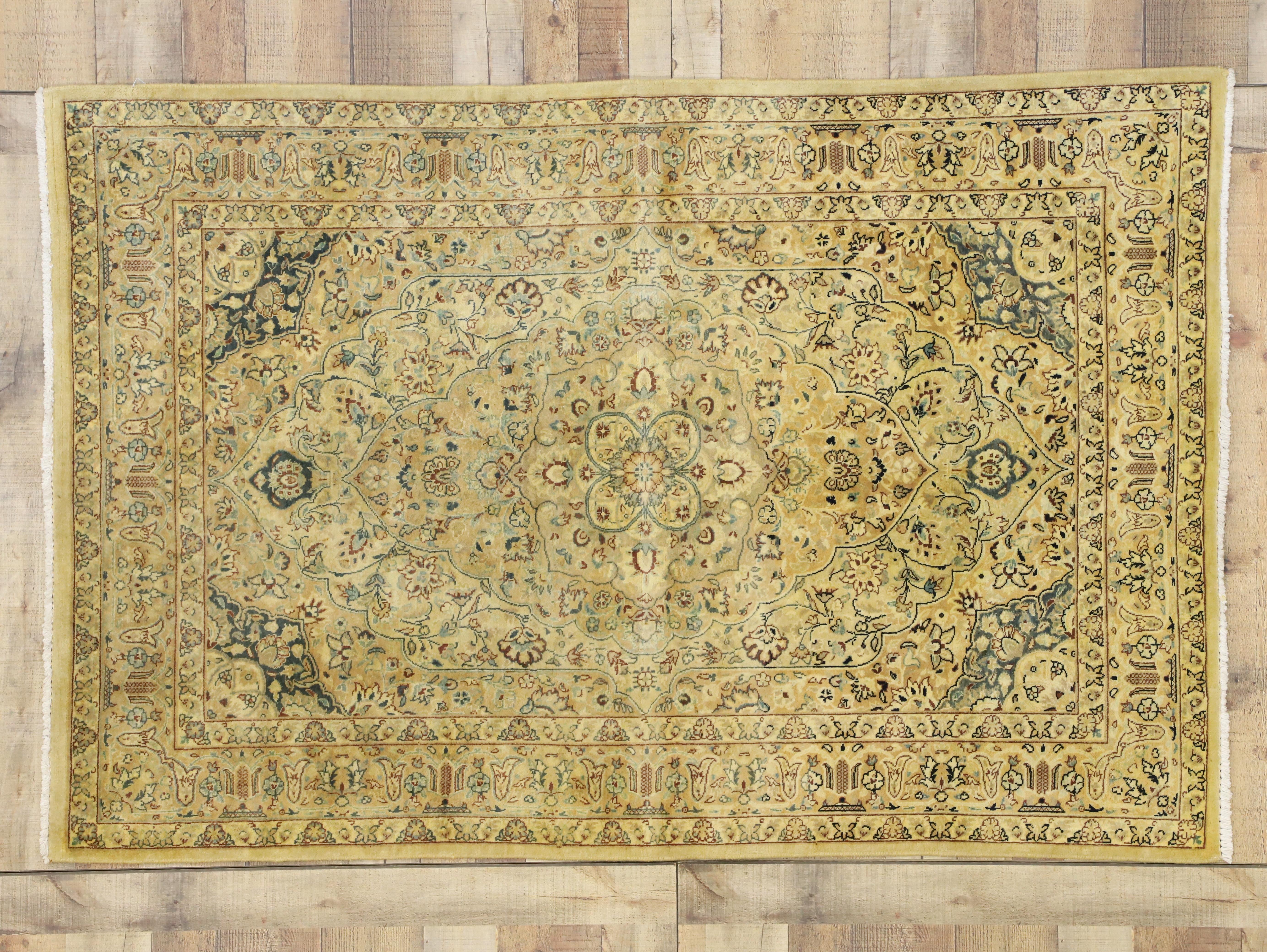 Neoclassical Vintage Indian Persian Design Accent Rug with Traditional Modern Style For Sale