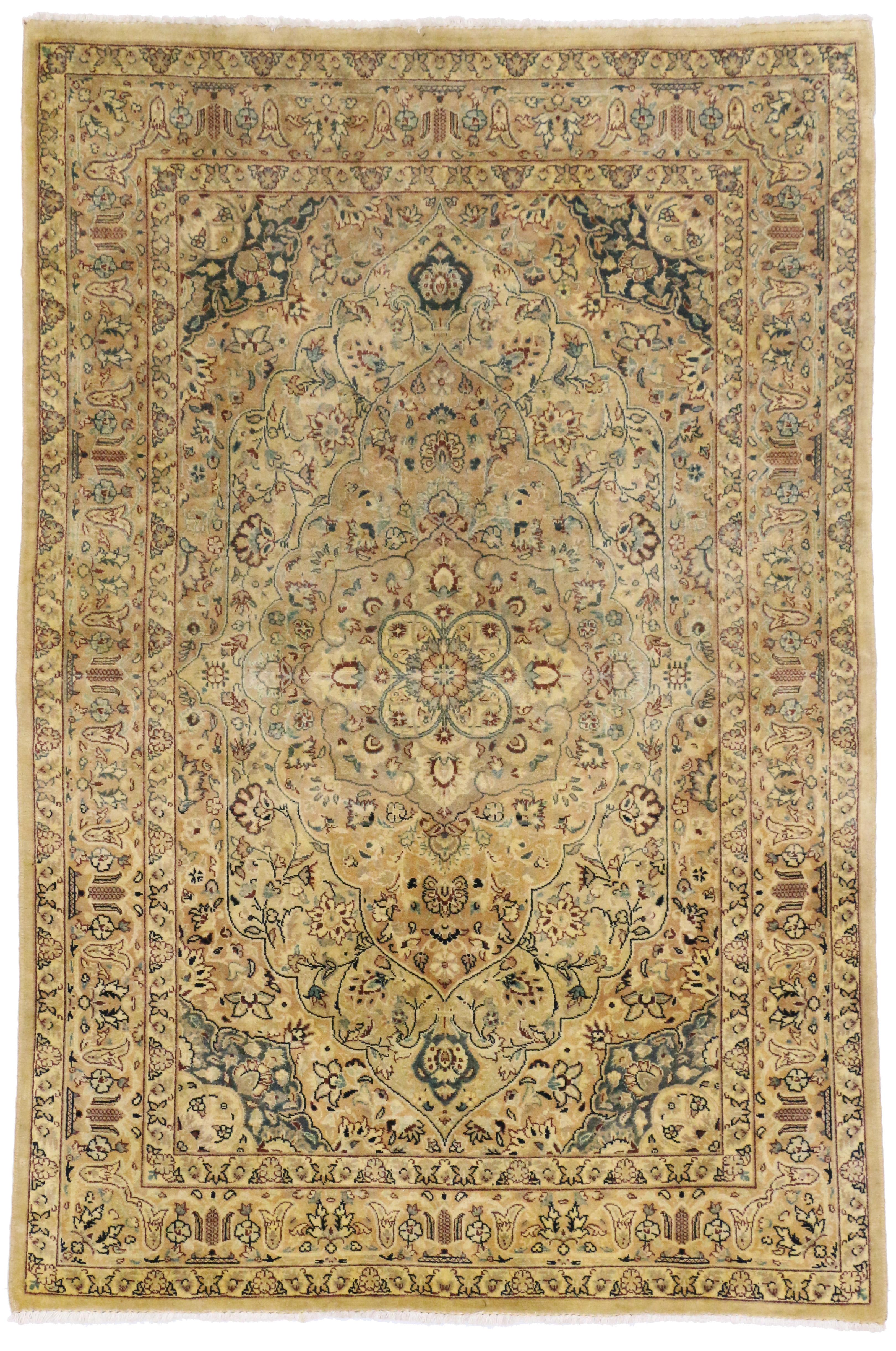 Vintage Indian Persian Design Accent Rug with Traditional Modern Style For Sale 2