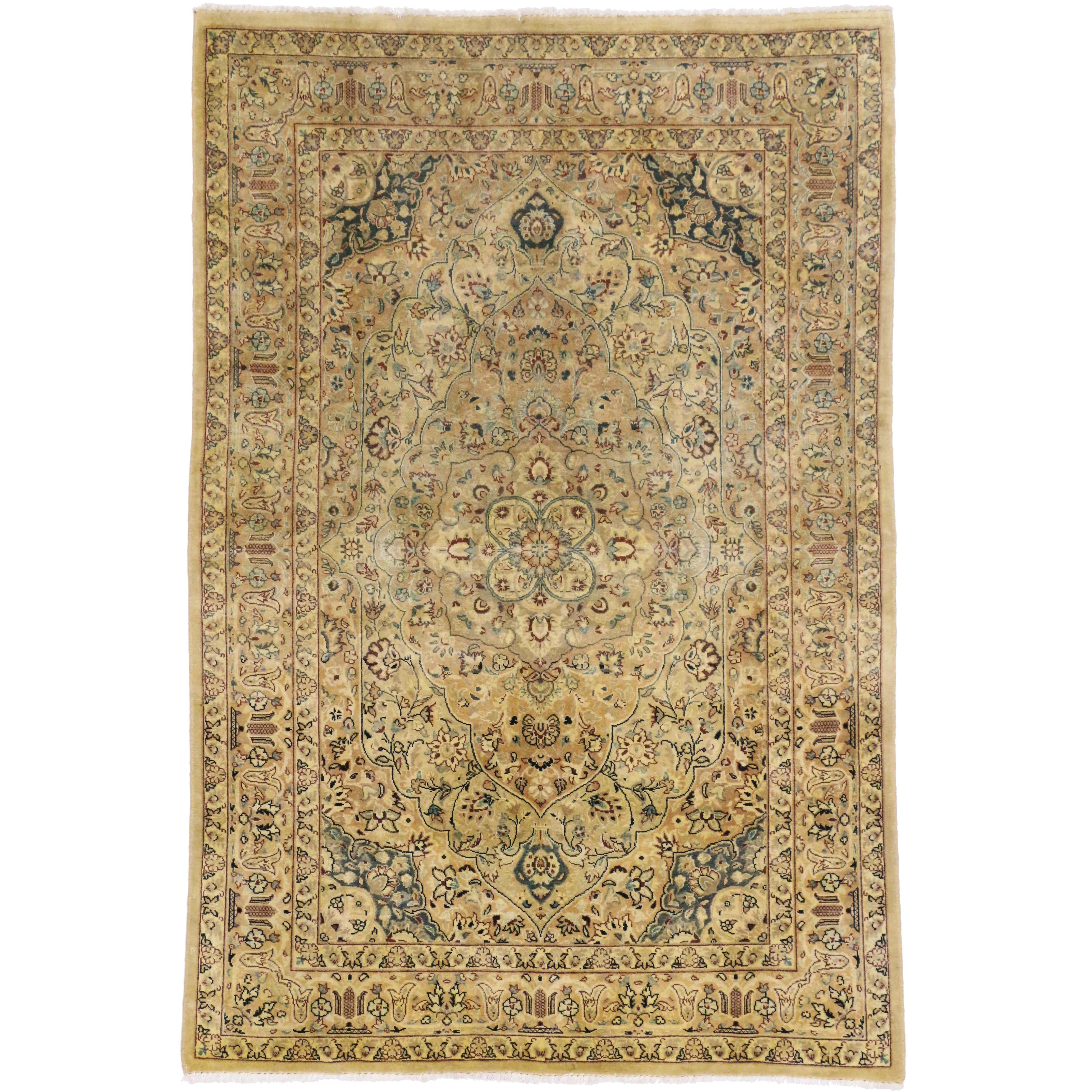 Vintage Indian Persian Design Accent Rug with Traditional Modern Style