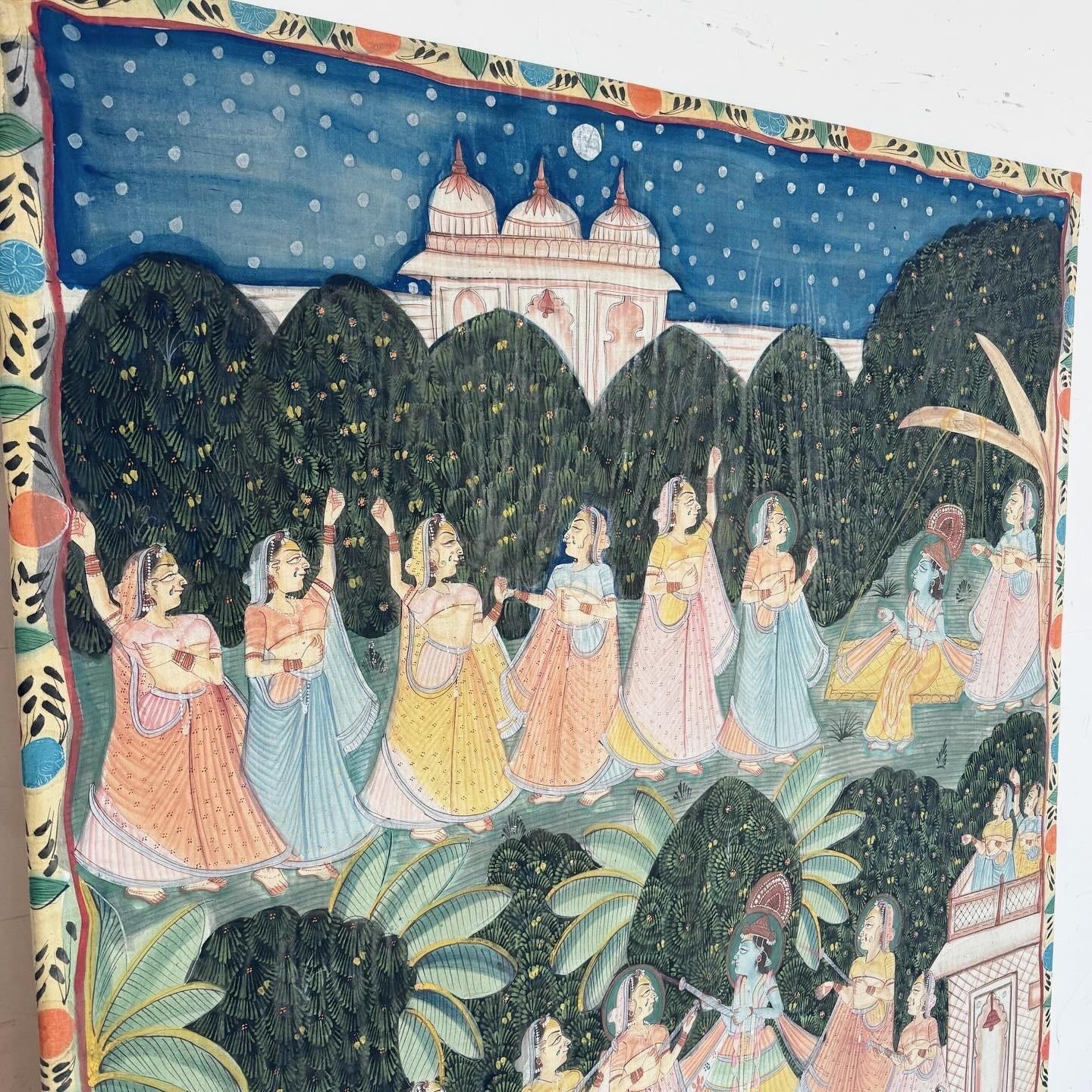 Vintage Indian Pishhwai Painting of Krishna on Fabric In Good Condition In Delray Beach, FL