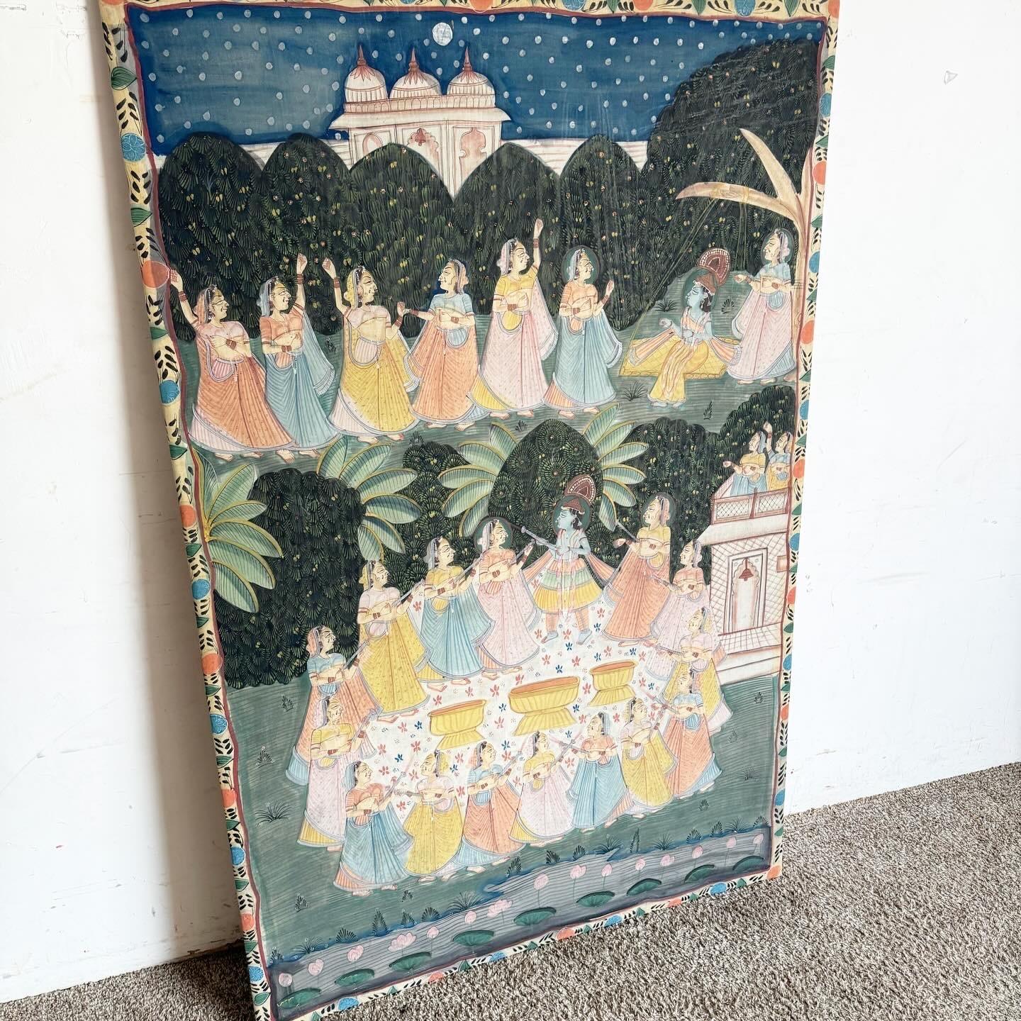 Late 20th Century Vintage Indian Pishhwai Painting of Krishna on Fabric