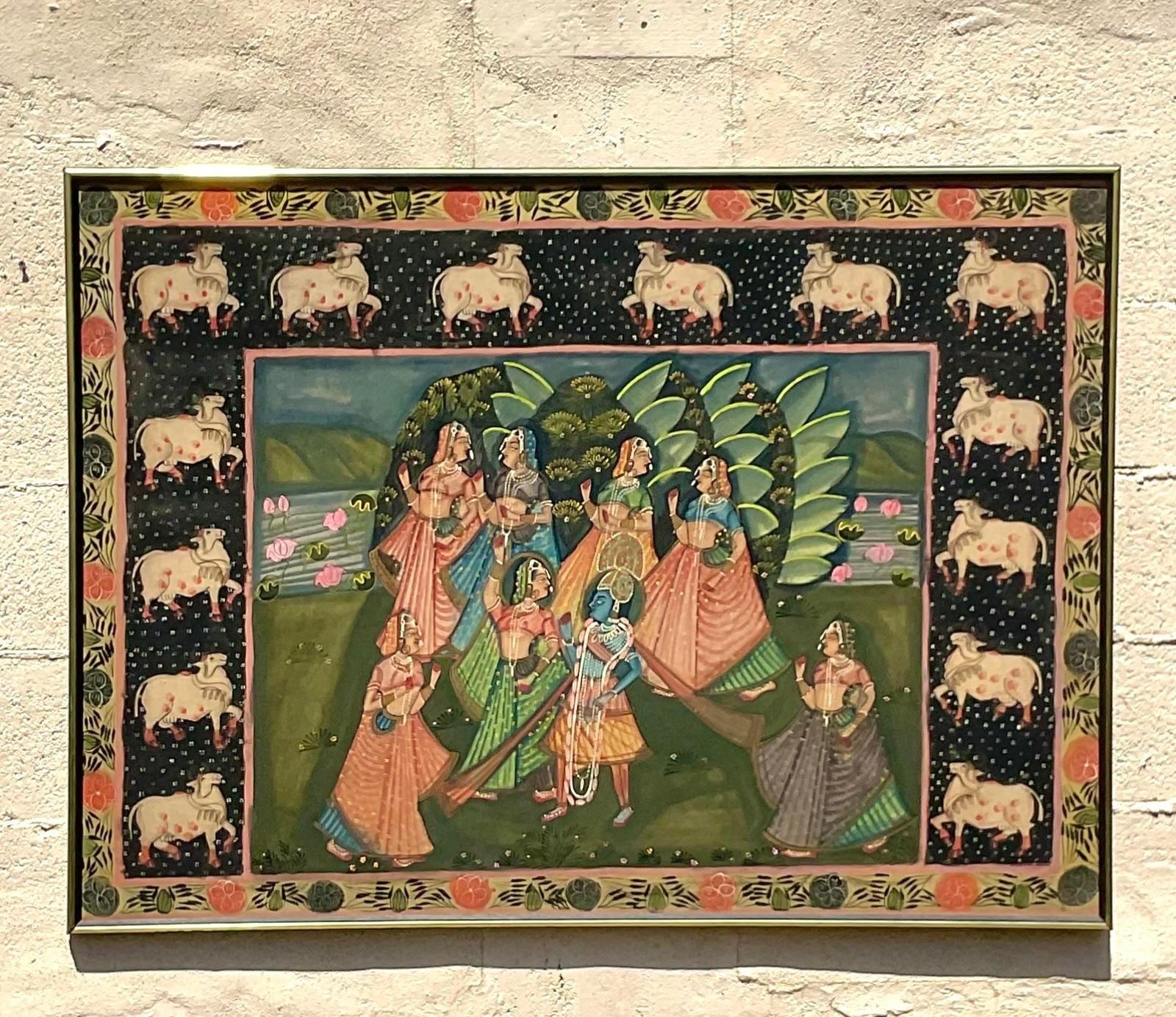 20th Century Vintage Indian Pishwaa Painting on Silk For Sale