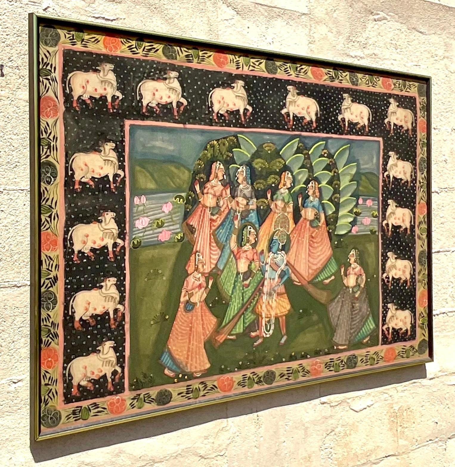 Metal Vintage Indian Pishwaa Painting on Silk For Sale