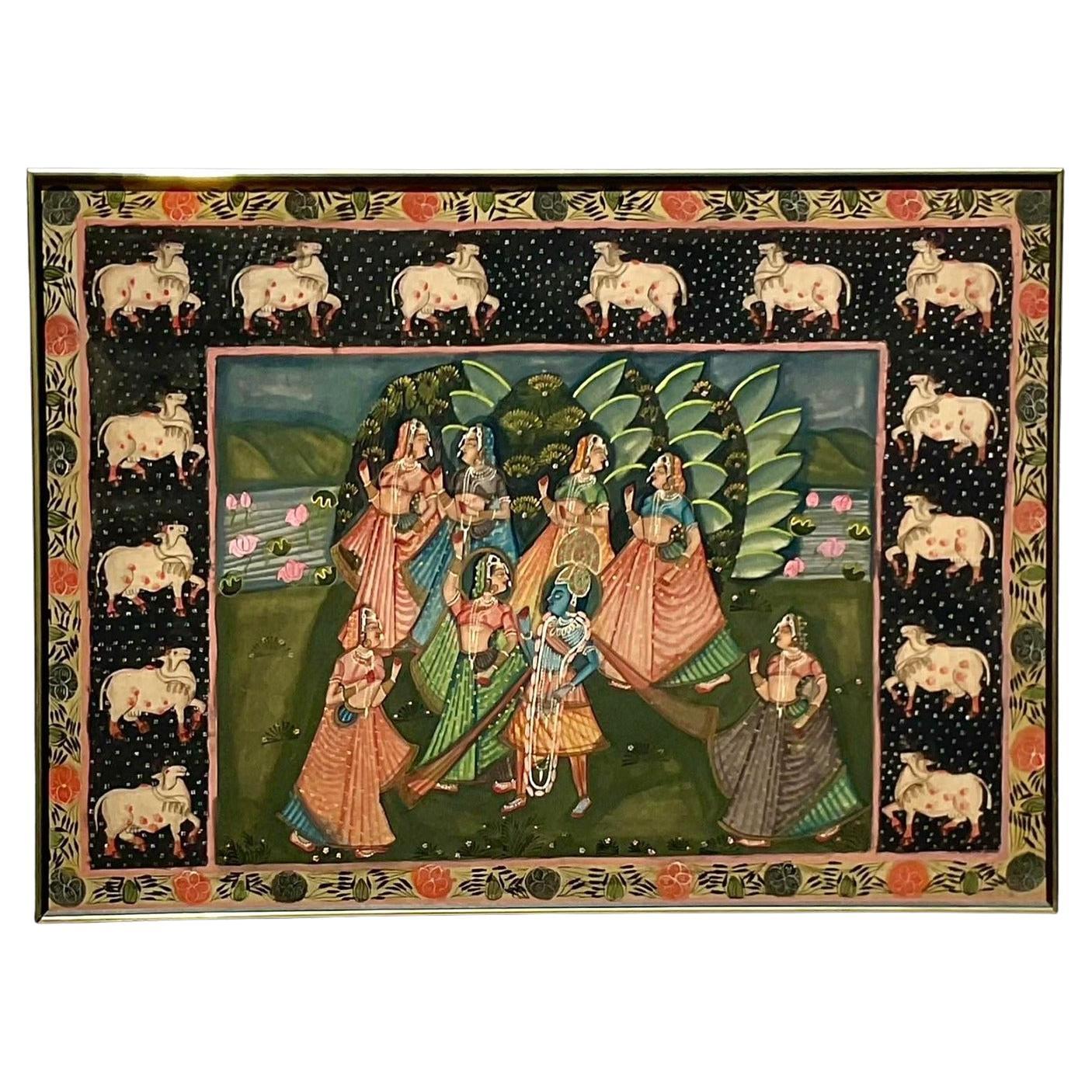 Peinture indienne vintage Pishwaa sur soie