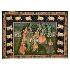 Peinture indienne vintage Pishwaa sur soie