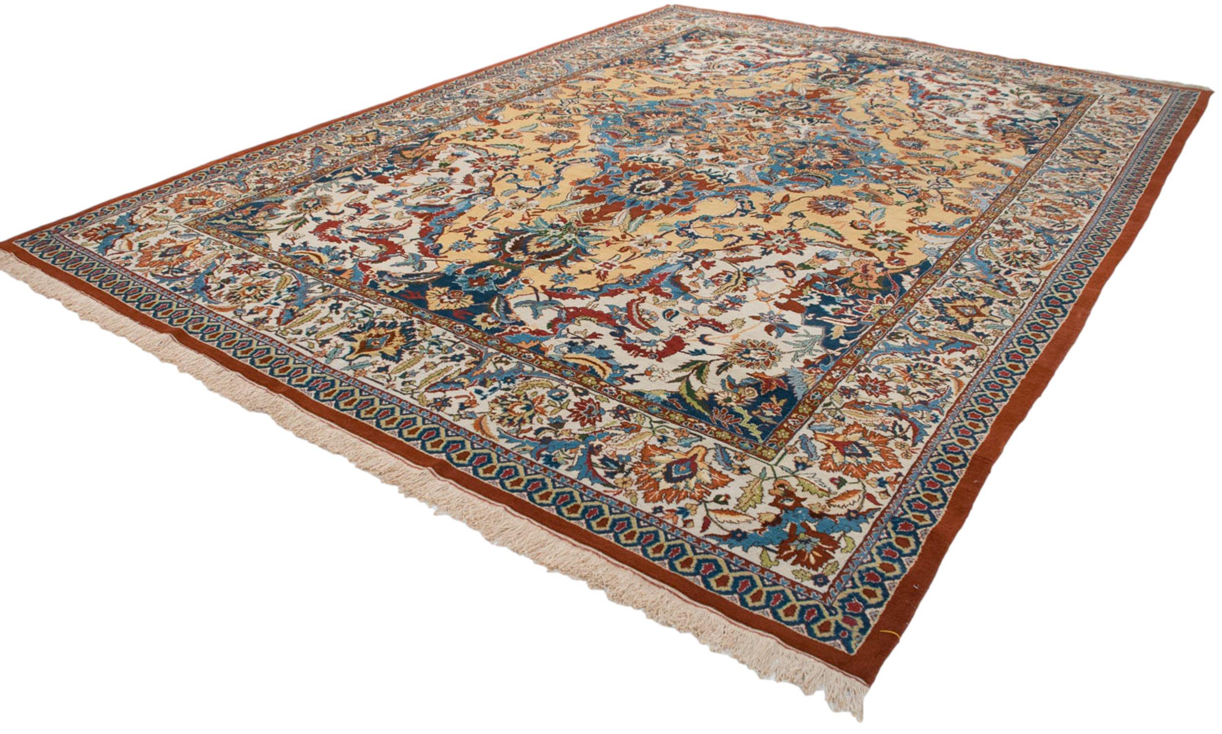 Indischer Vintage-Teppich im Polonaise-Design (Handgeknüpft) im Angebot