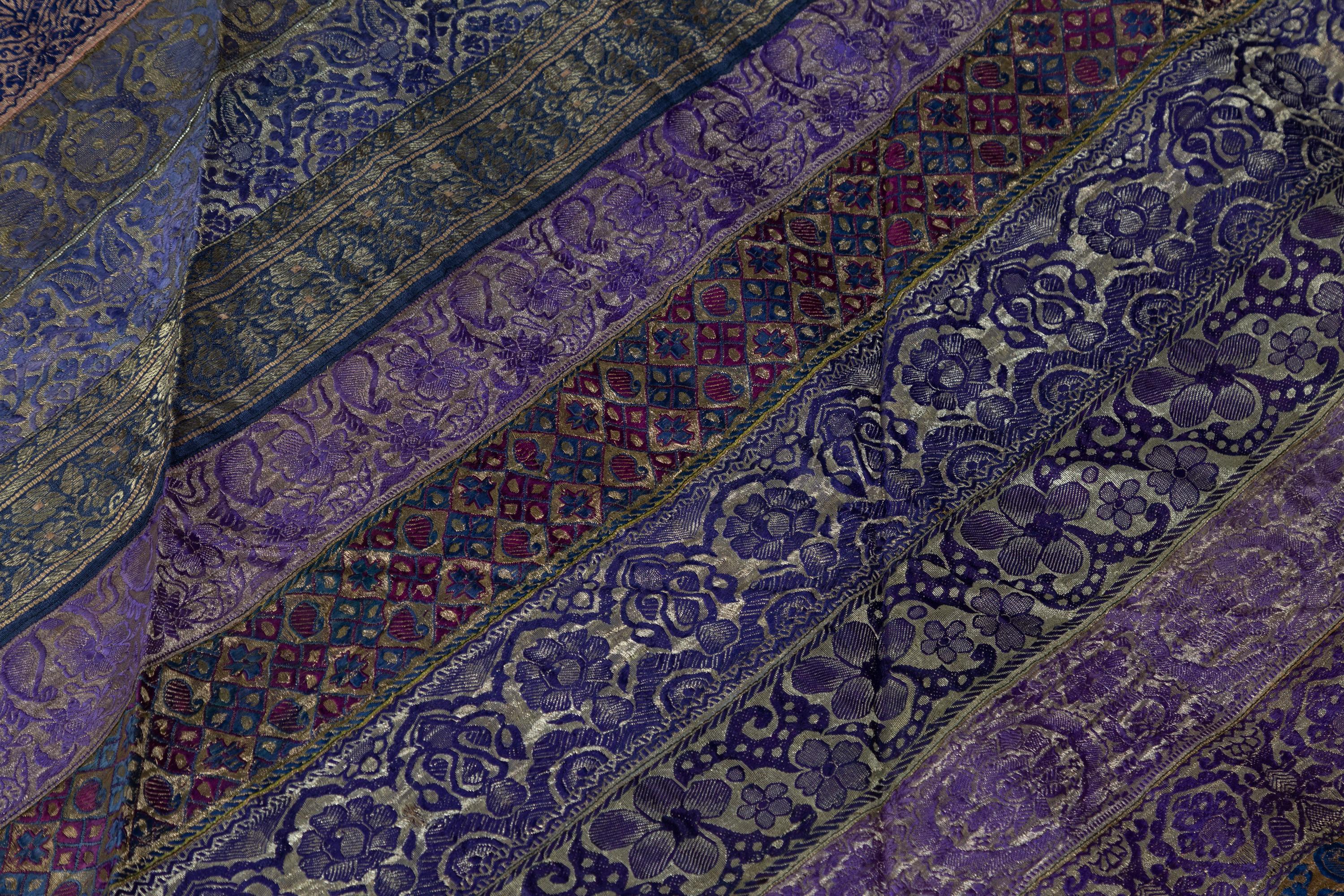 Vintage Indian Silk Embroidered Fabric with Purple, Silver and Gold Tones 5