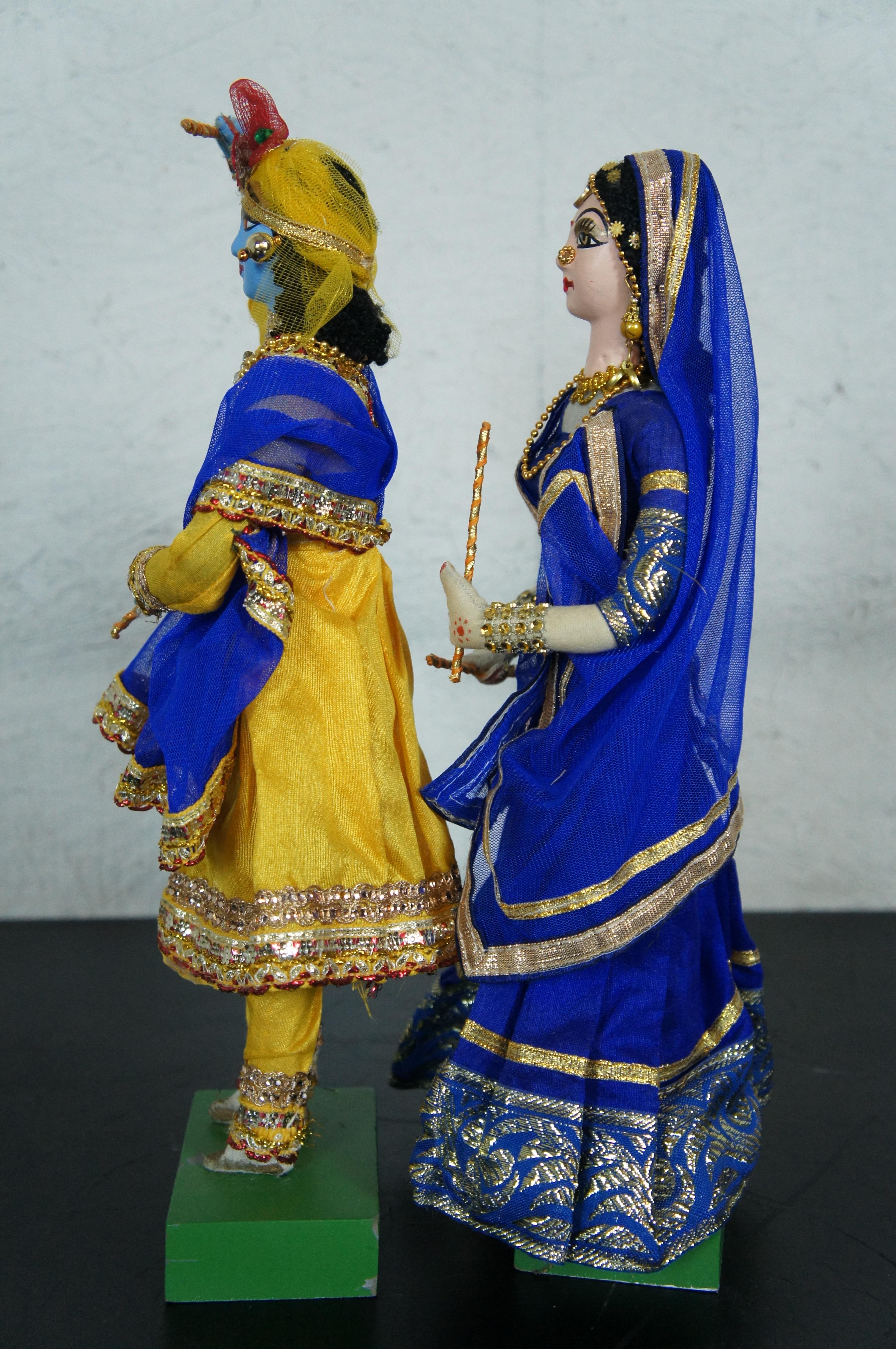 20th Century Vintage Indian Radha Krishna Gopi God Goddess Temple Idol Doll Figurines