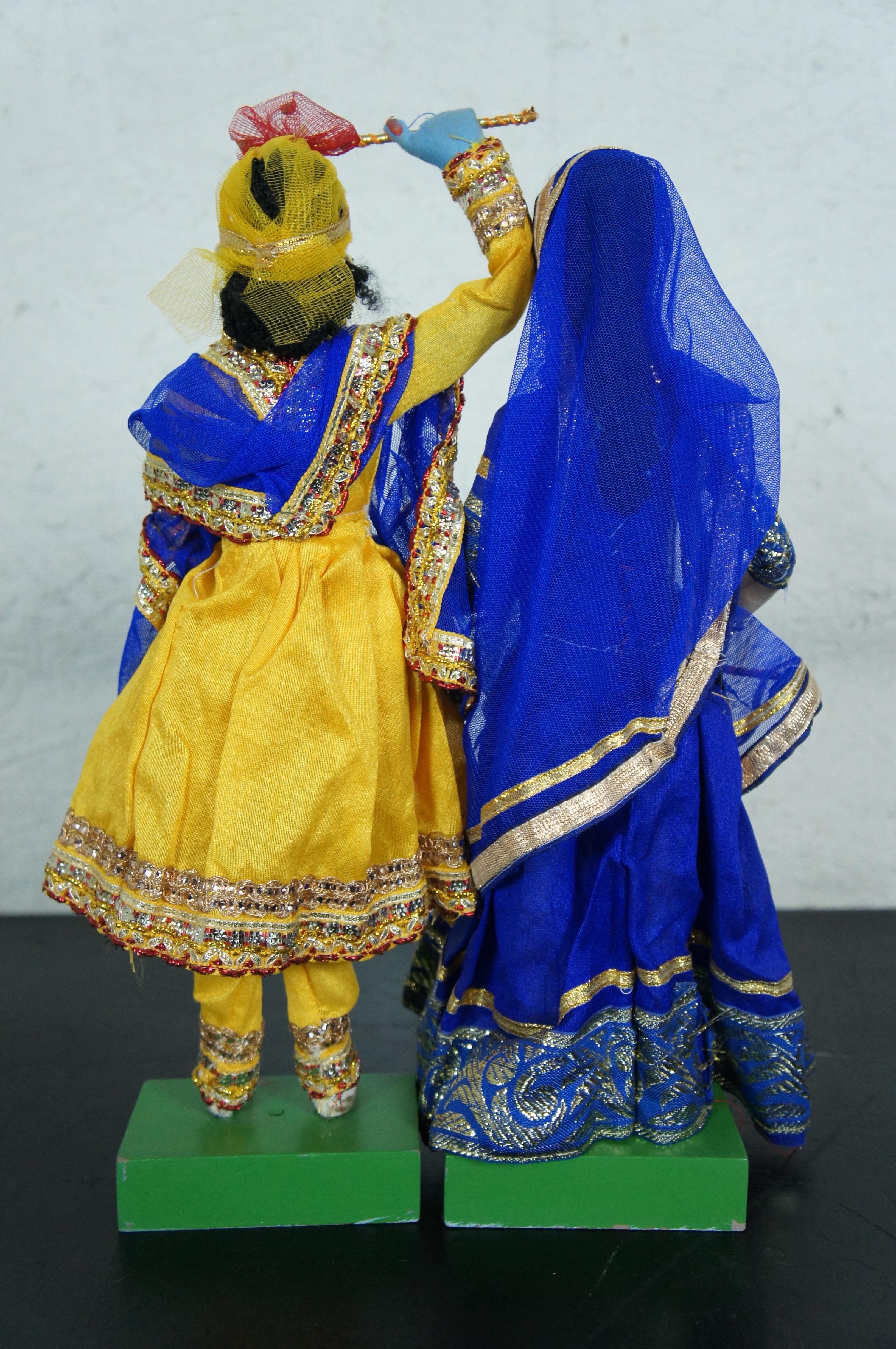 Fabric Vintage Indian Radha Krishna Gopi God Goddess Temple Idol Doll Figurines