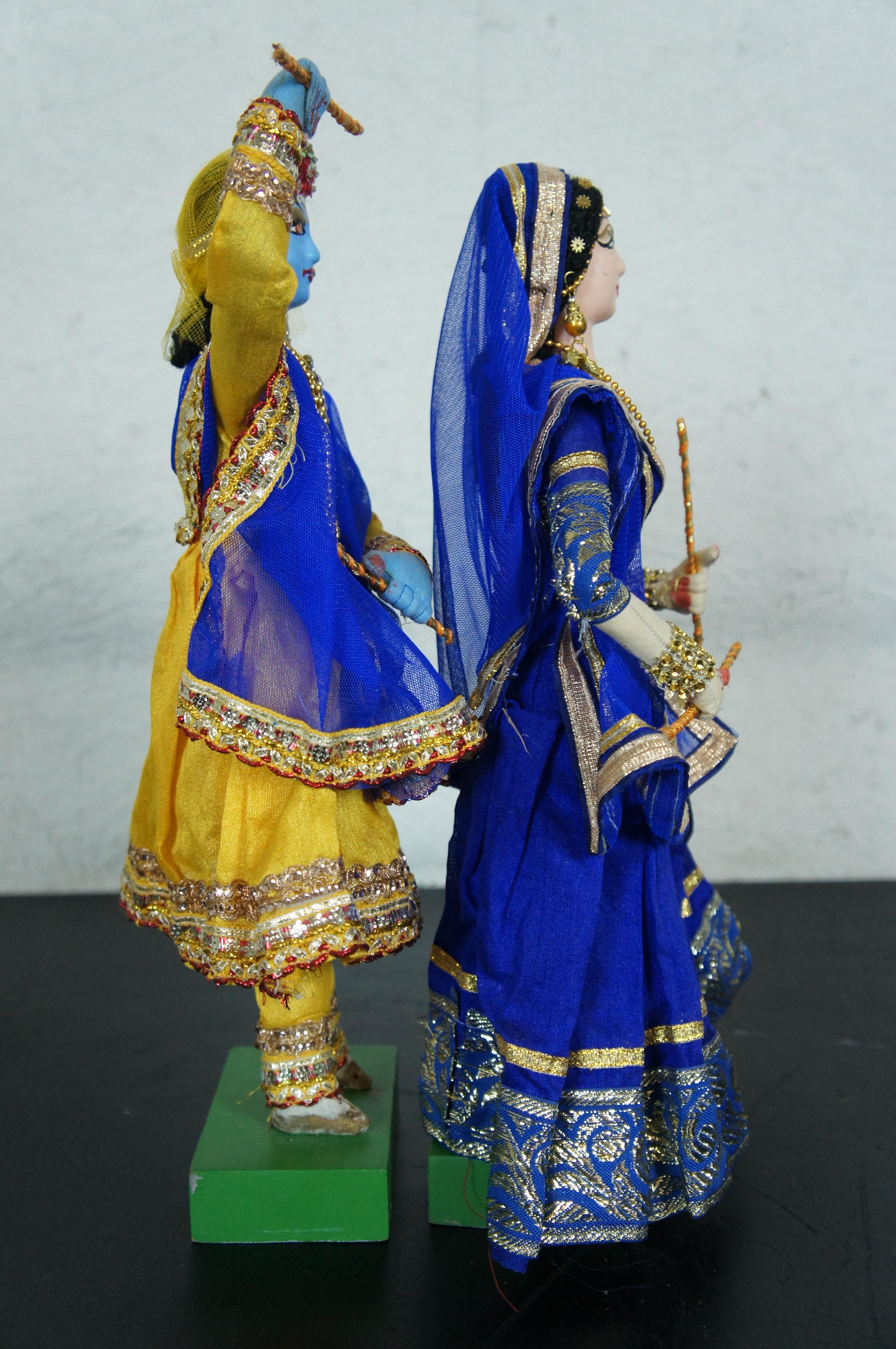 Vintage Indian Radha Krishna Gopi God Goddess Temple Idol Doll Figurines 1
