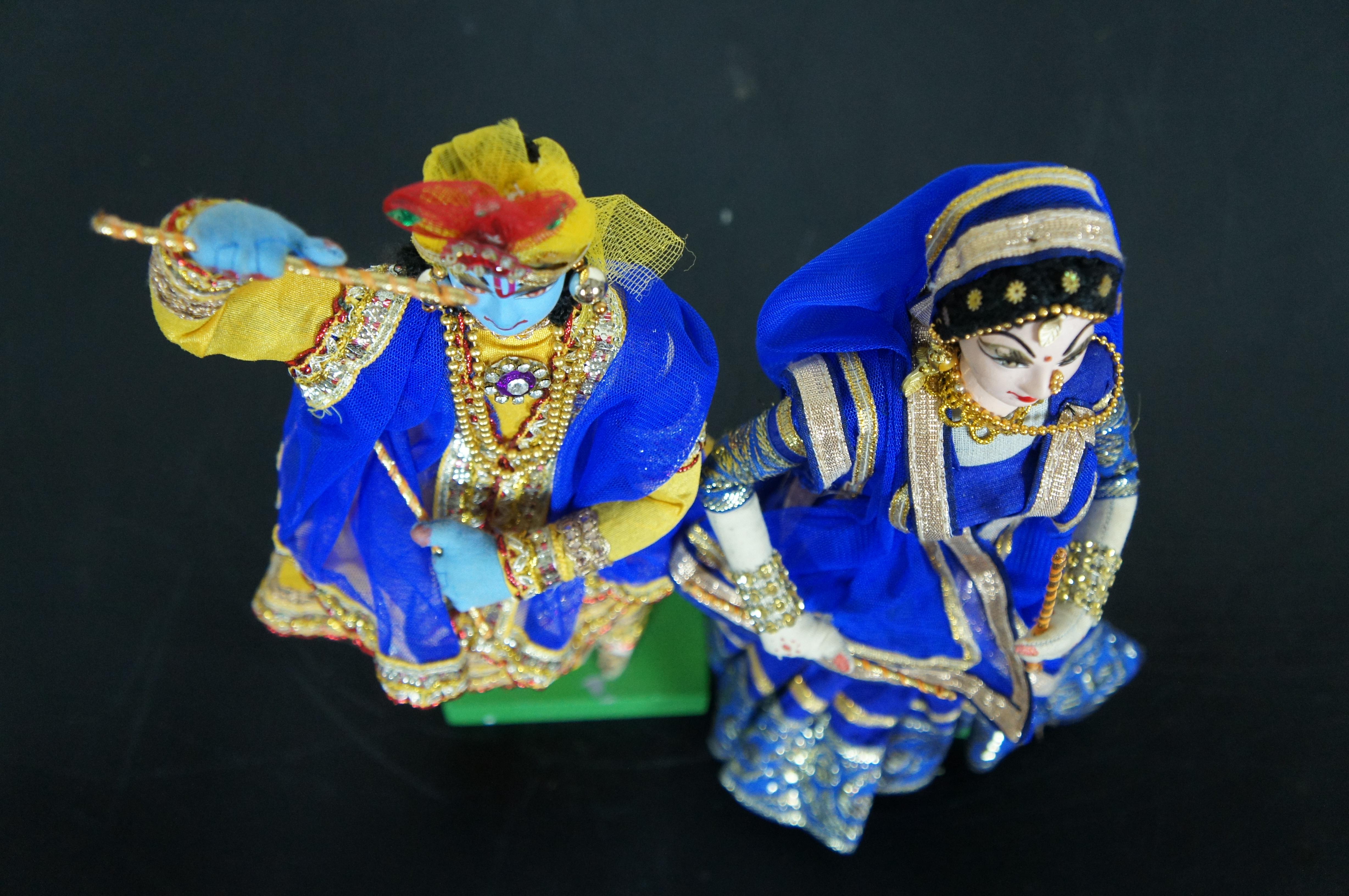 Vintage Indian Radha Krishna Gopi God Goddess Temple Idol Doll Figurines 3