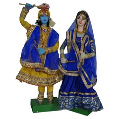 Retro Indian Radha Krishna Gopi God Goddess Temple Idol Doll Figurines